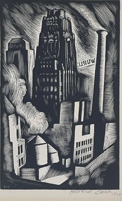 « Radiator Building », Howard Cook, paysage de la ville de New York, estampe de gratte-ciel