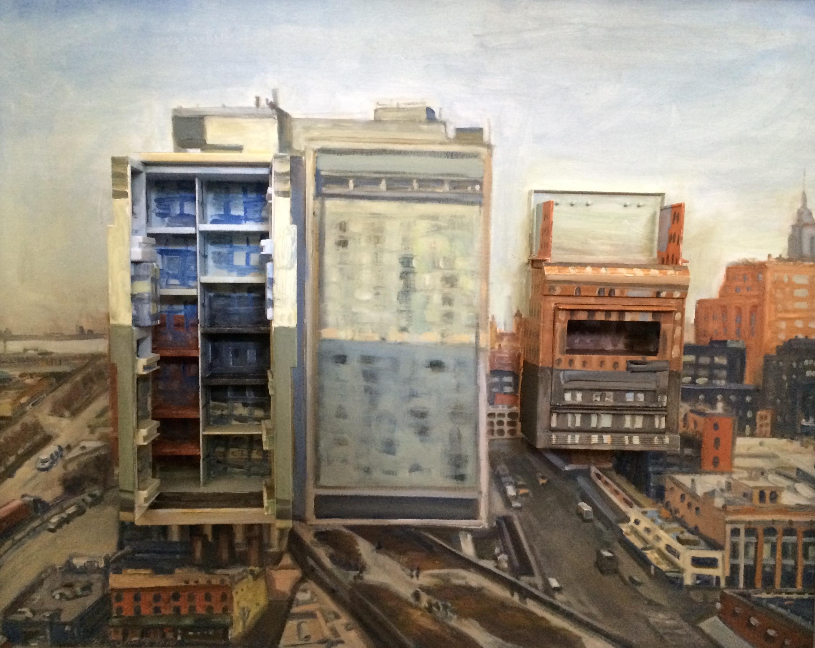 High Line and Standard Hotel, Mixed Media on Canvas - Contemporary Mixed Media Art by Howard Danelowitz