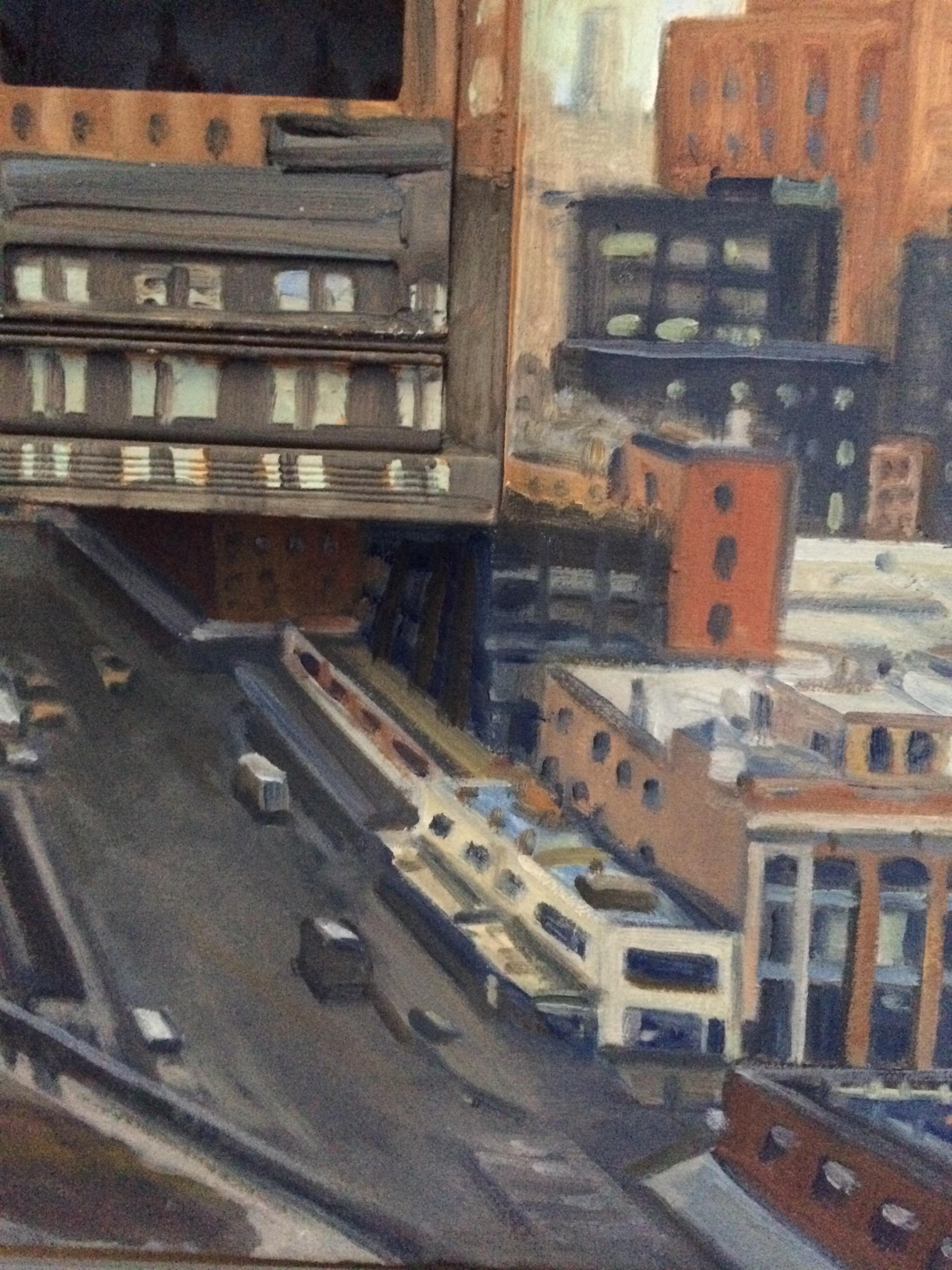 High Line and Standard Hotel, Mixed Media on Canvas For Sale 1