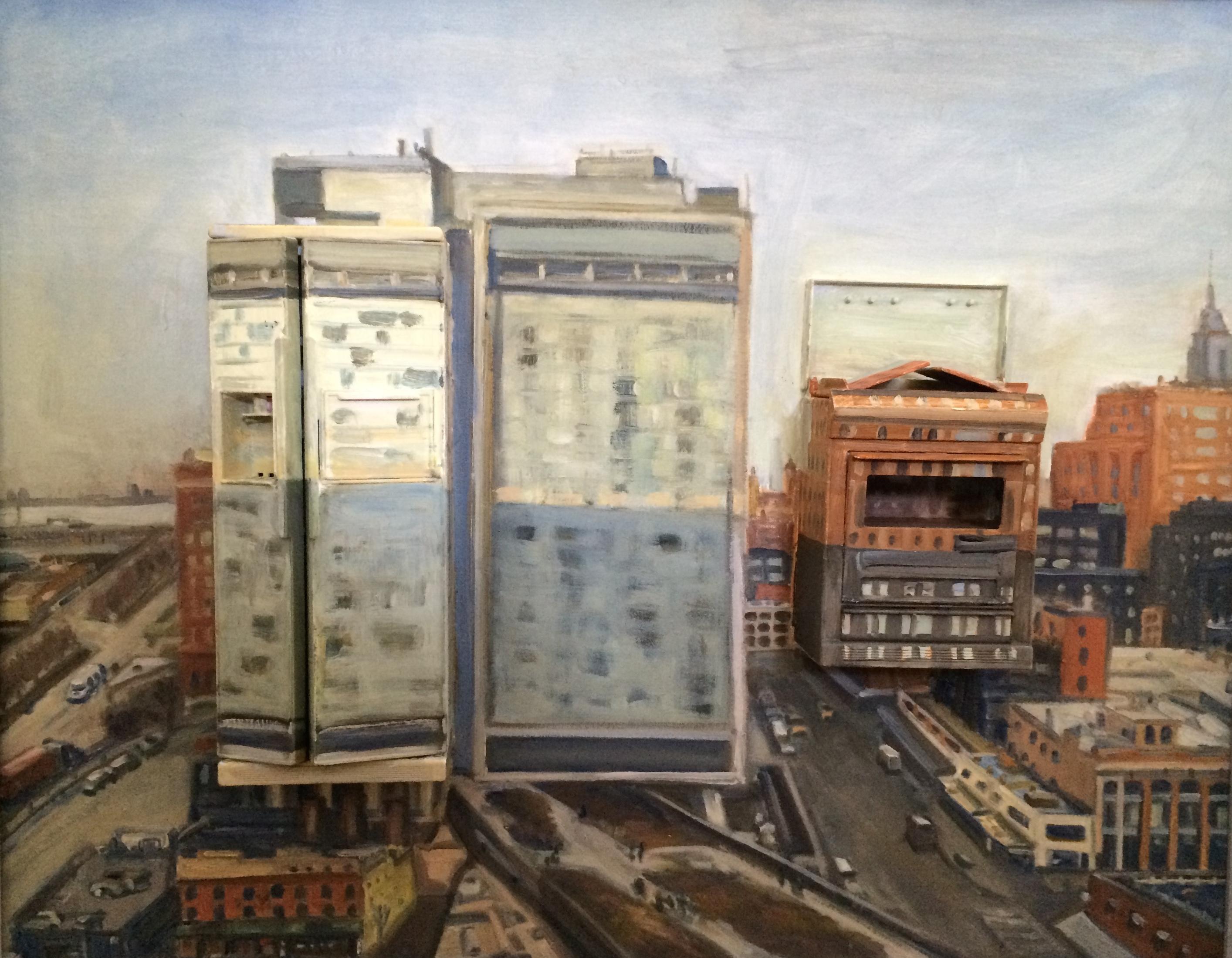 High Line and Standard Hotel, Mixed Media on Canvas - Mixed Media Art by Howard Danelowitz