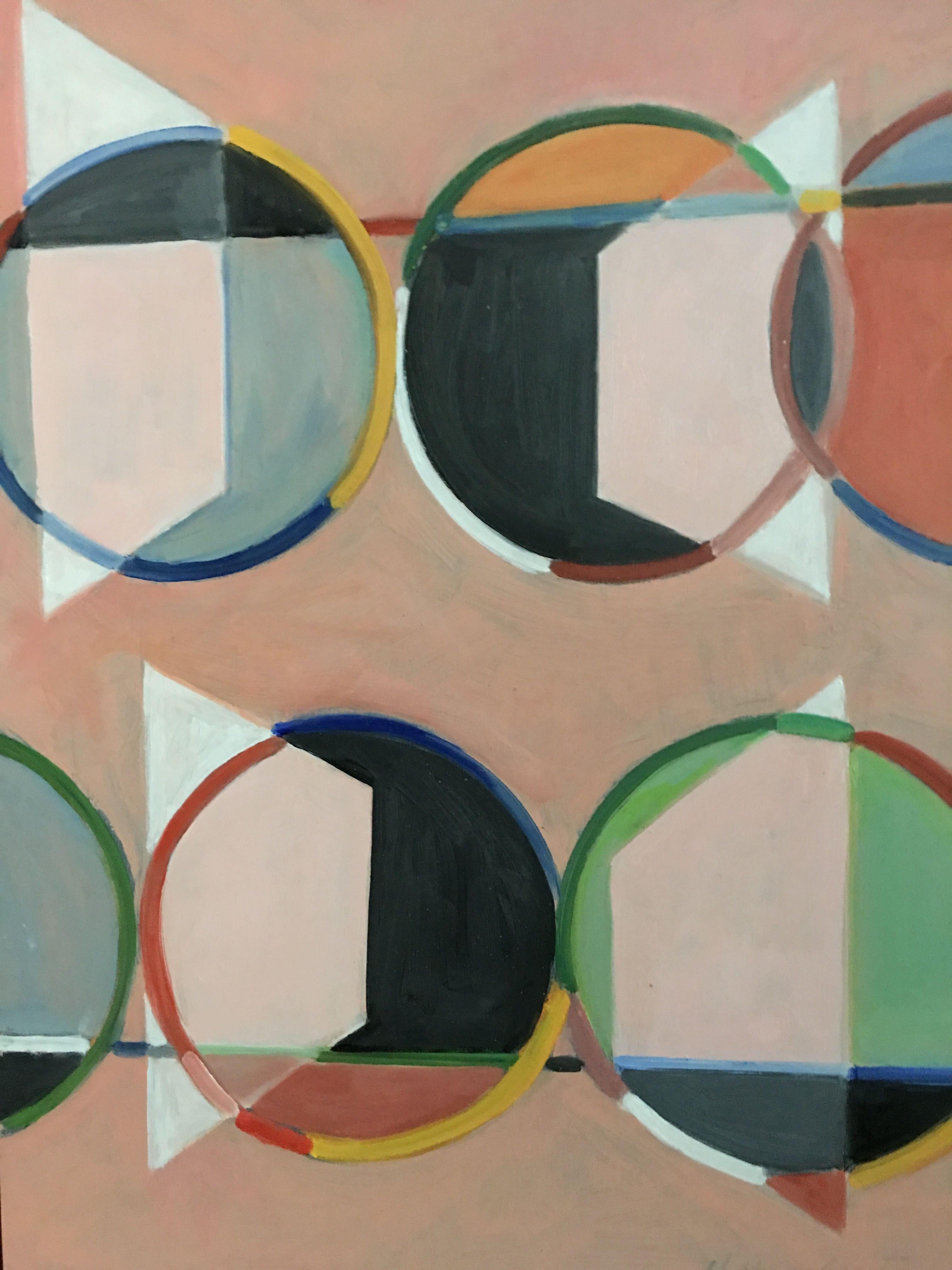 Howard Danelowitz Abstract Painting - Circle Parade, Painting, Oil on MDF Panel