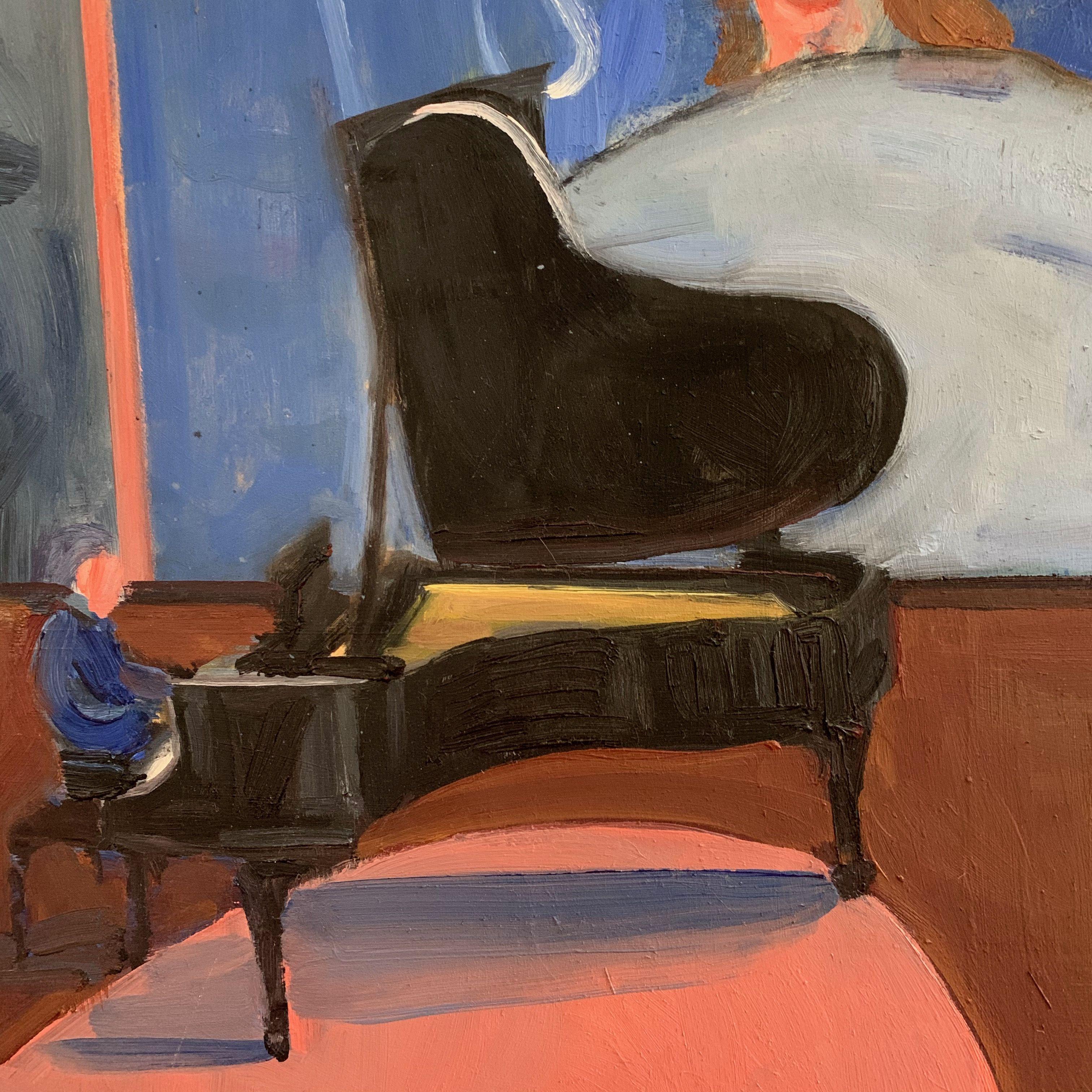 The painting is from my Song Painting Series. This piece is a visual interpretation of Rodgers & Harts 1930's popular song Dancing on the Ceiling. The piece highlights the interplay between the pianist, chorus, and the lady in bed. :: Painting ::