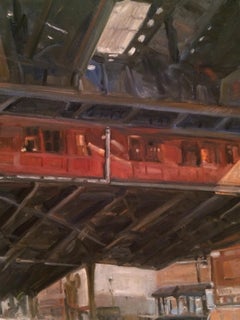 Elevated Subway Station, Painting, Oil on MDF Panel