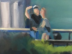 Enjoying Battery Park NYC, Painting, Oil on MDF Panel