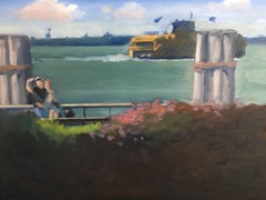 Peinture « Enjoying Battery Park NYC », huile sur panneau de MDF, New York