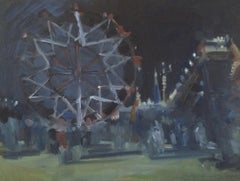 Peinture, huile sur panneau de MDF « Ferris Wheel at Night » ( roue de Ferris la nuit)