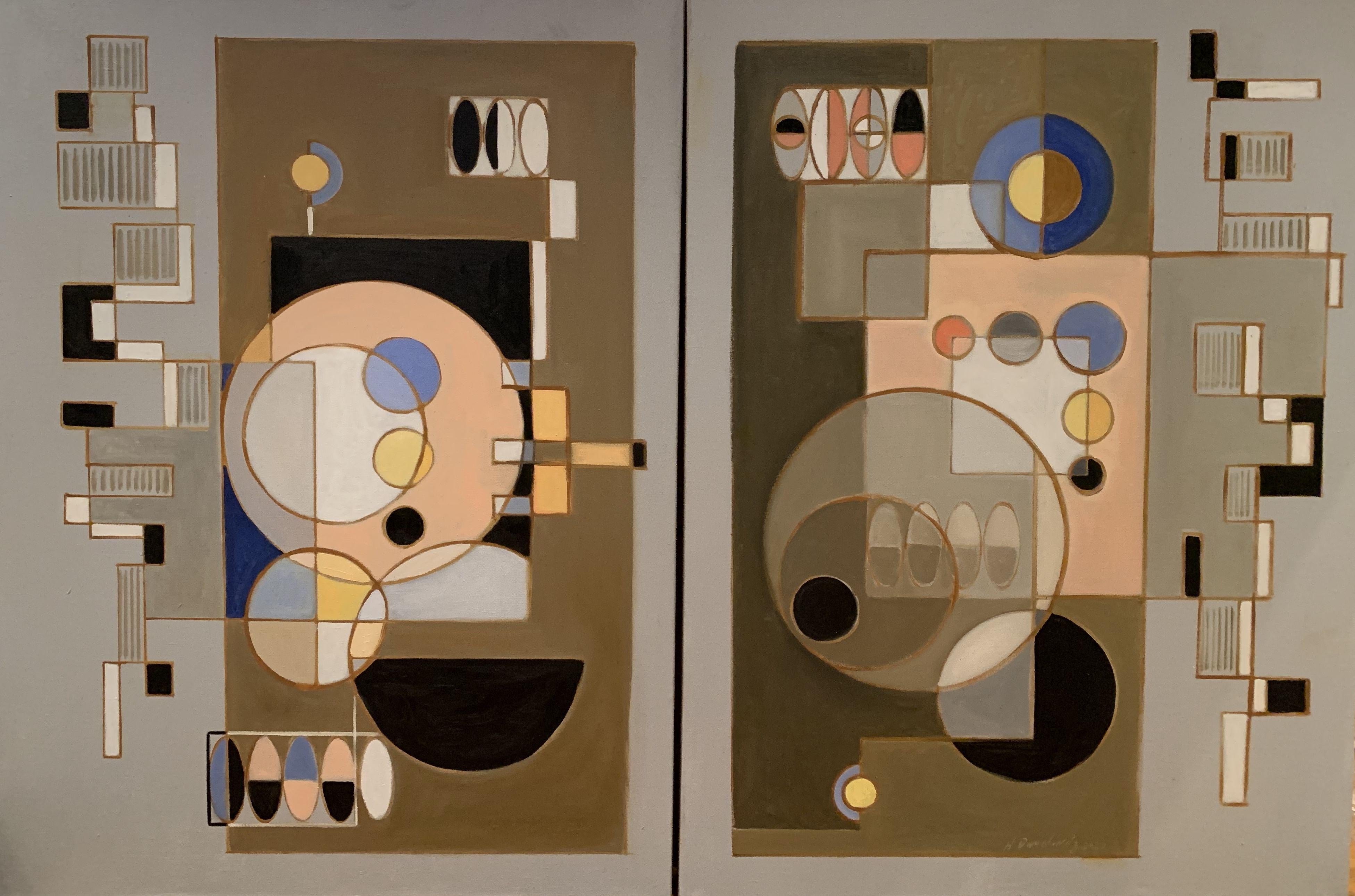 Abstract Painting Howard Danelowitz - Interact, Peinture, Huile sur Toile