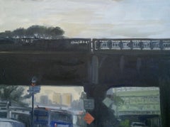 Looking Up at the High Line, Painting, Oil on MDF Panel