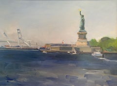 Statue de la Liberté sur un Jour de Jour, Peinture, Huile sur Panneau MDF