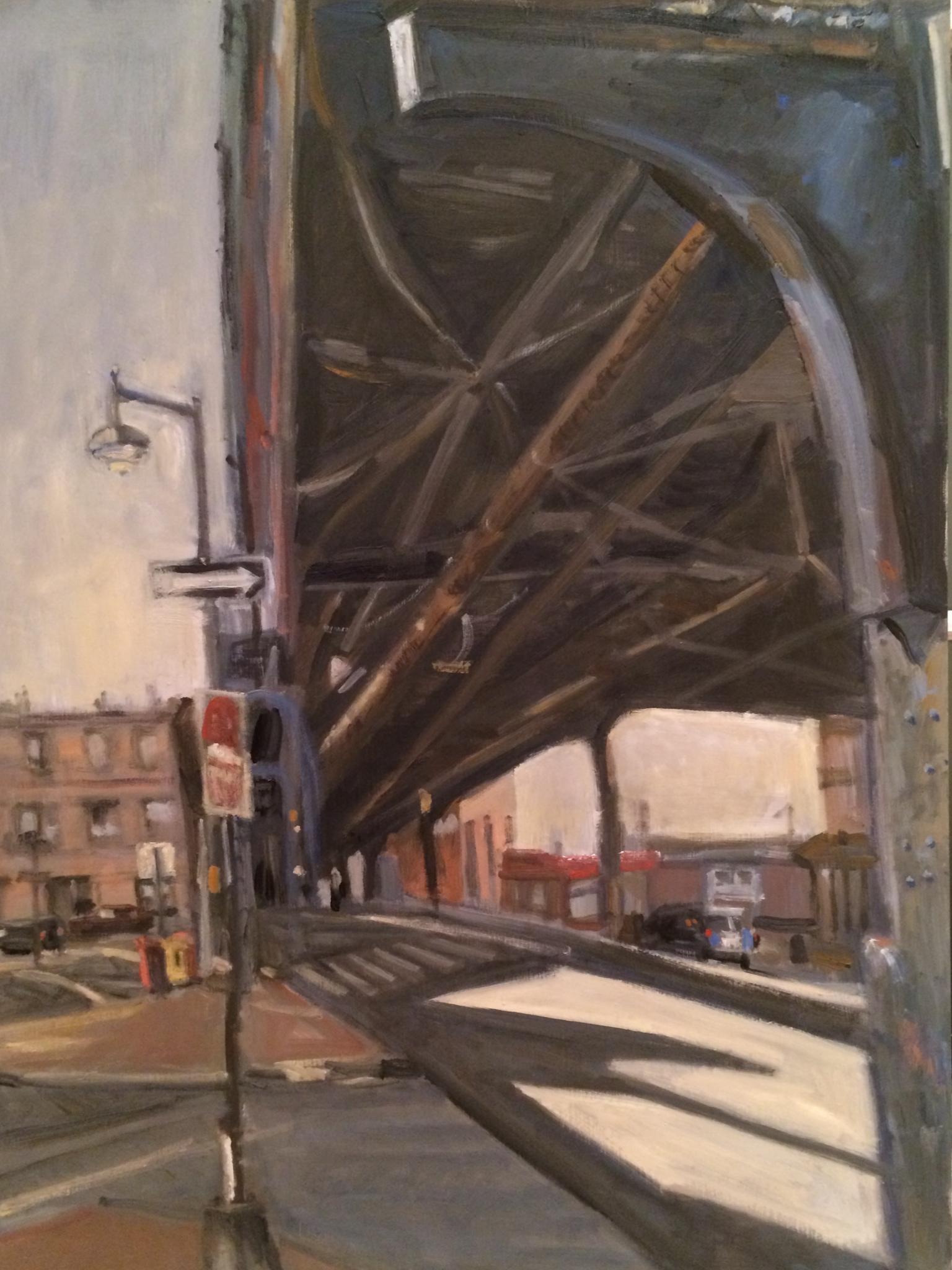 Under The Tracks, Gemälde, Öl auf MDF-Platte