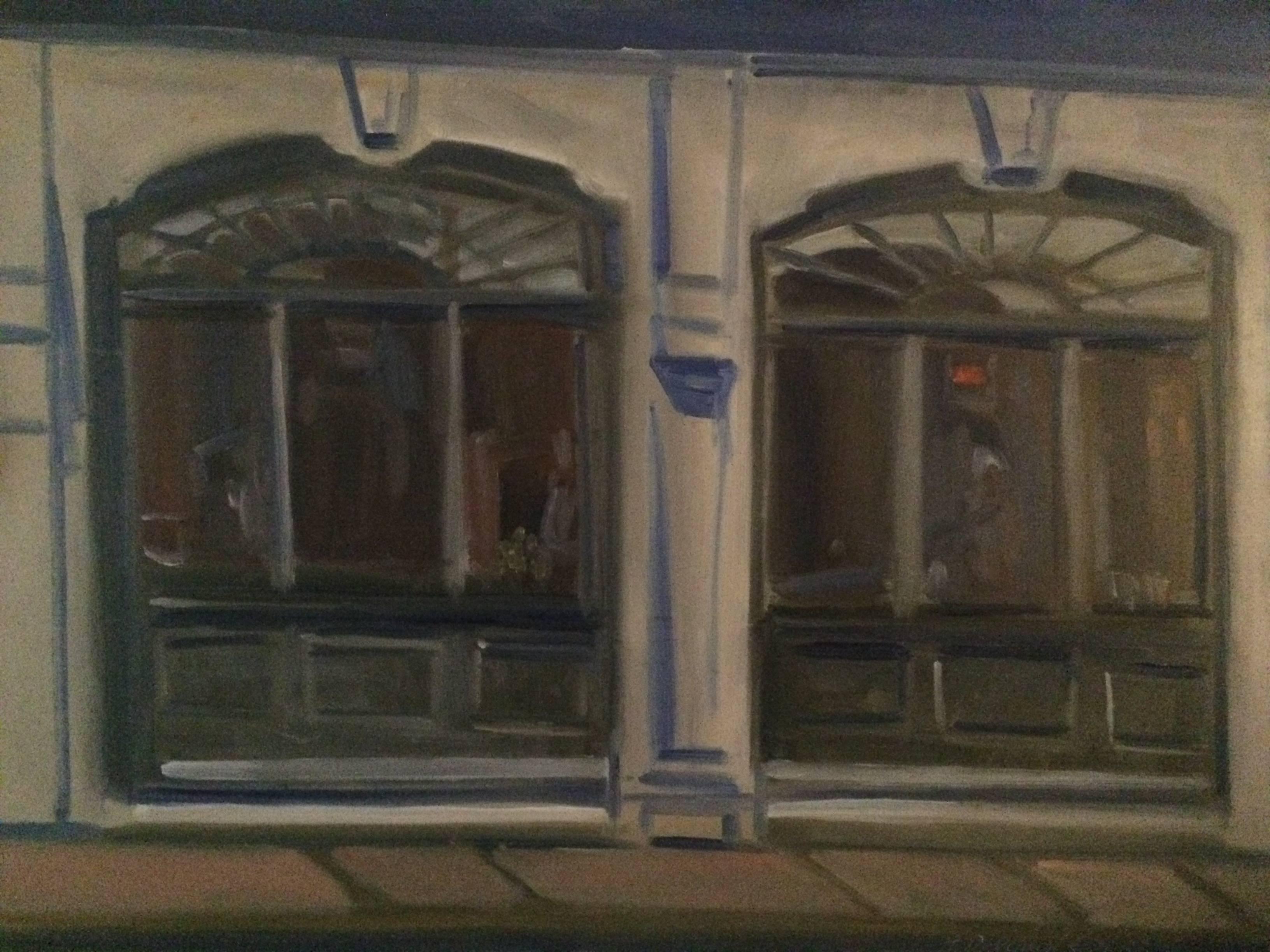 Reflections de fenêtre, peinture à l'huile sur panneau de MDF