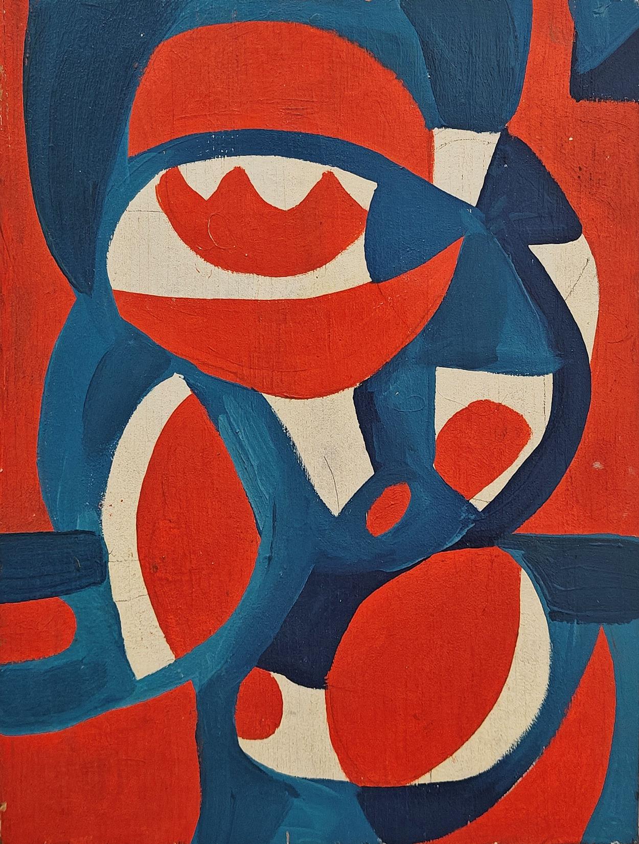 "Untitled" Howard Daum, Abstract, Red White and Blue, Modernist Composition