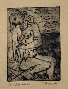 "Nude Woman" Howard Daum, Modernist, Female Nude, Black and White, Elegant