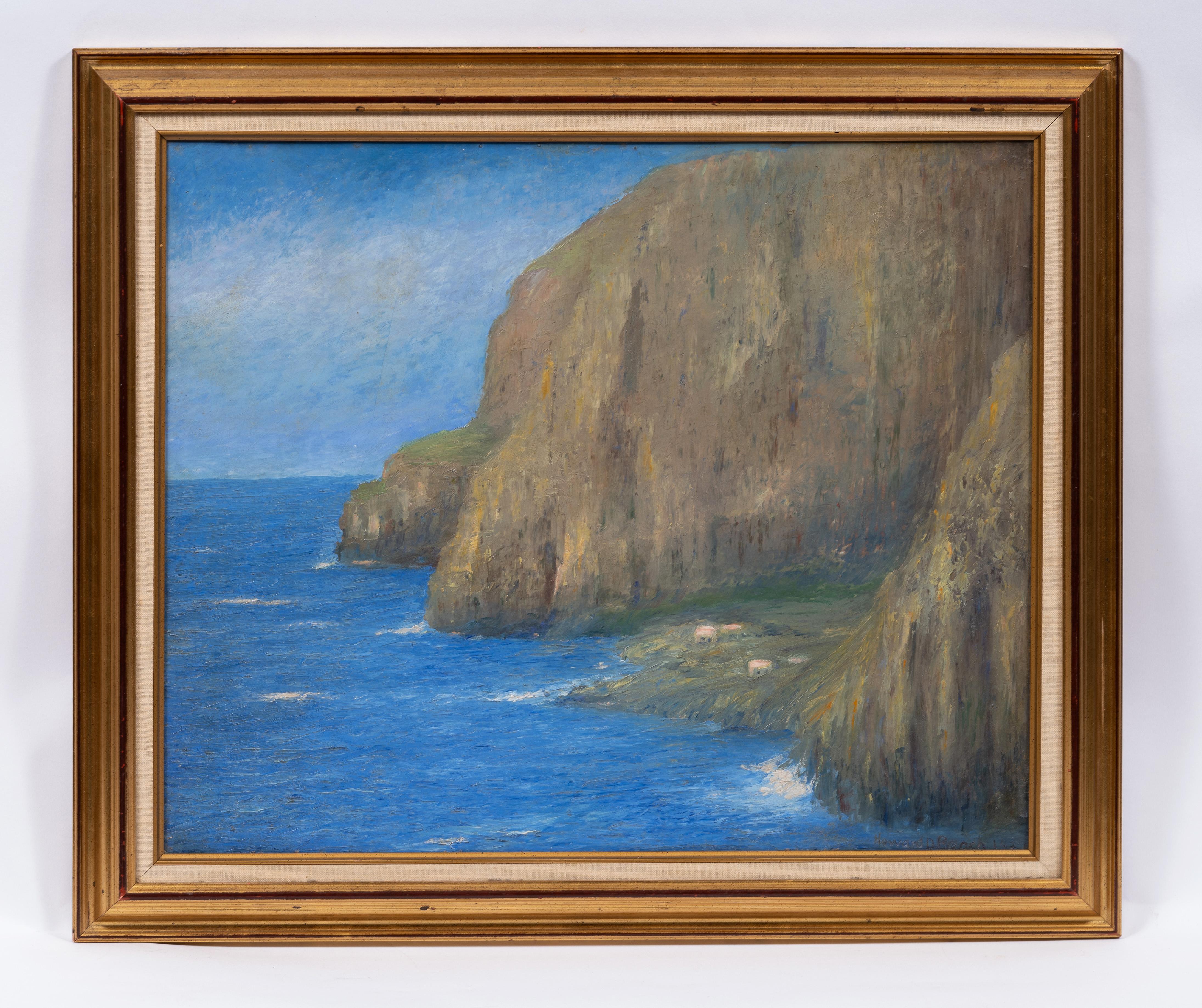 Antique American Impressionist Coastal Seascape Signed Framed Oil Painting For Sale 1