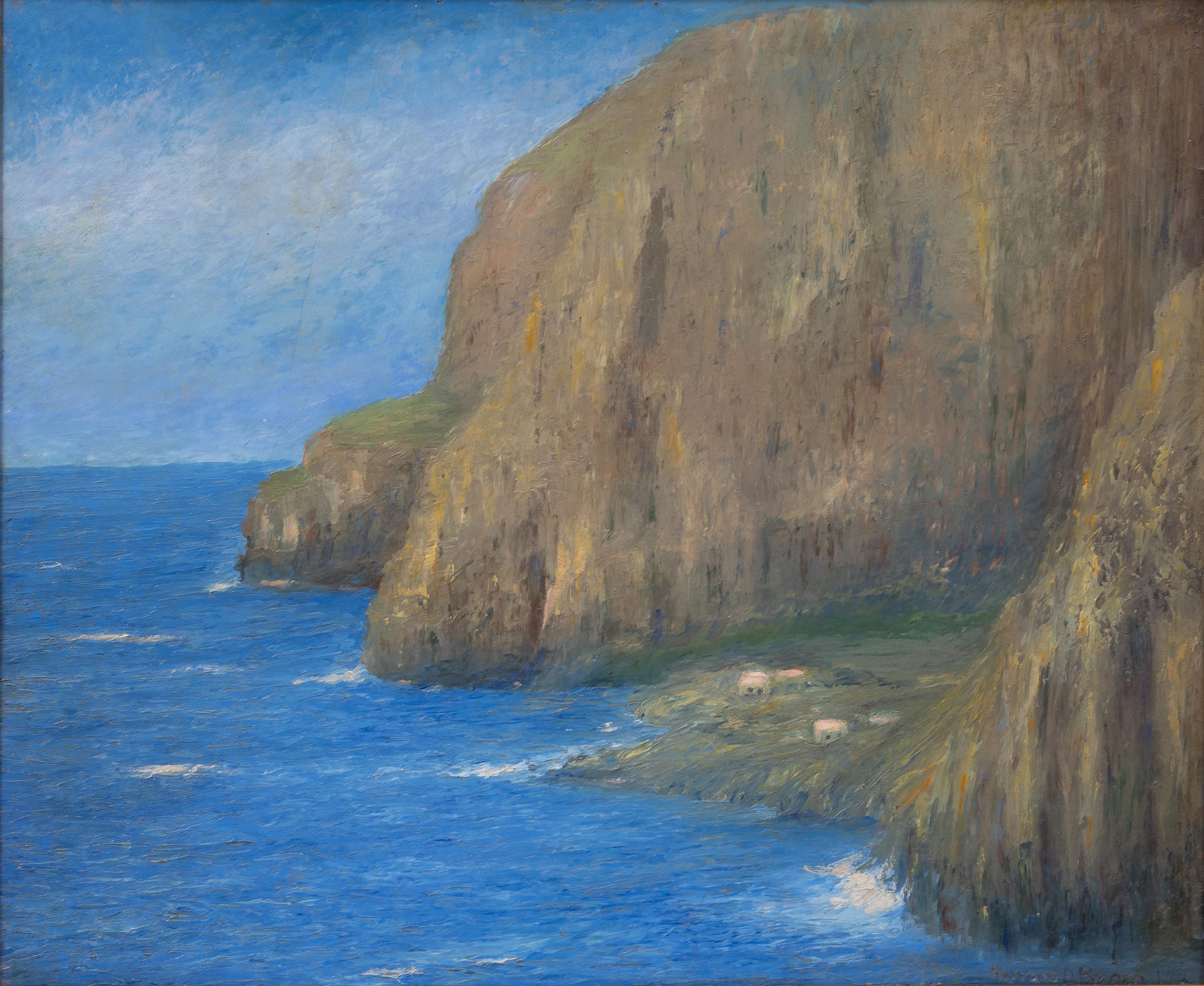 Antique American Impressionist Coastal Seascape Signed Framed Oil Painting For Sale 2