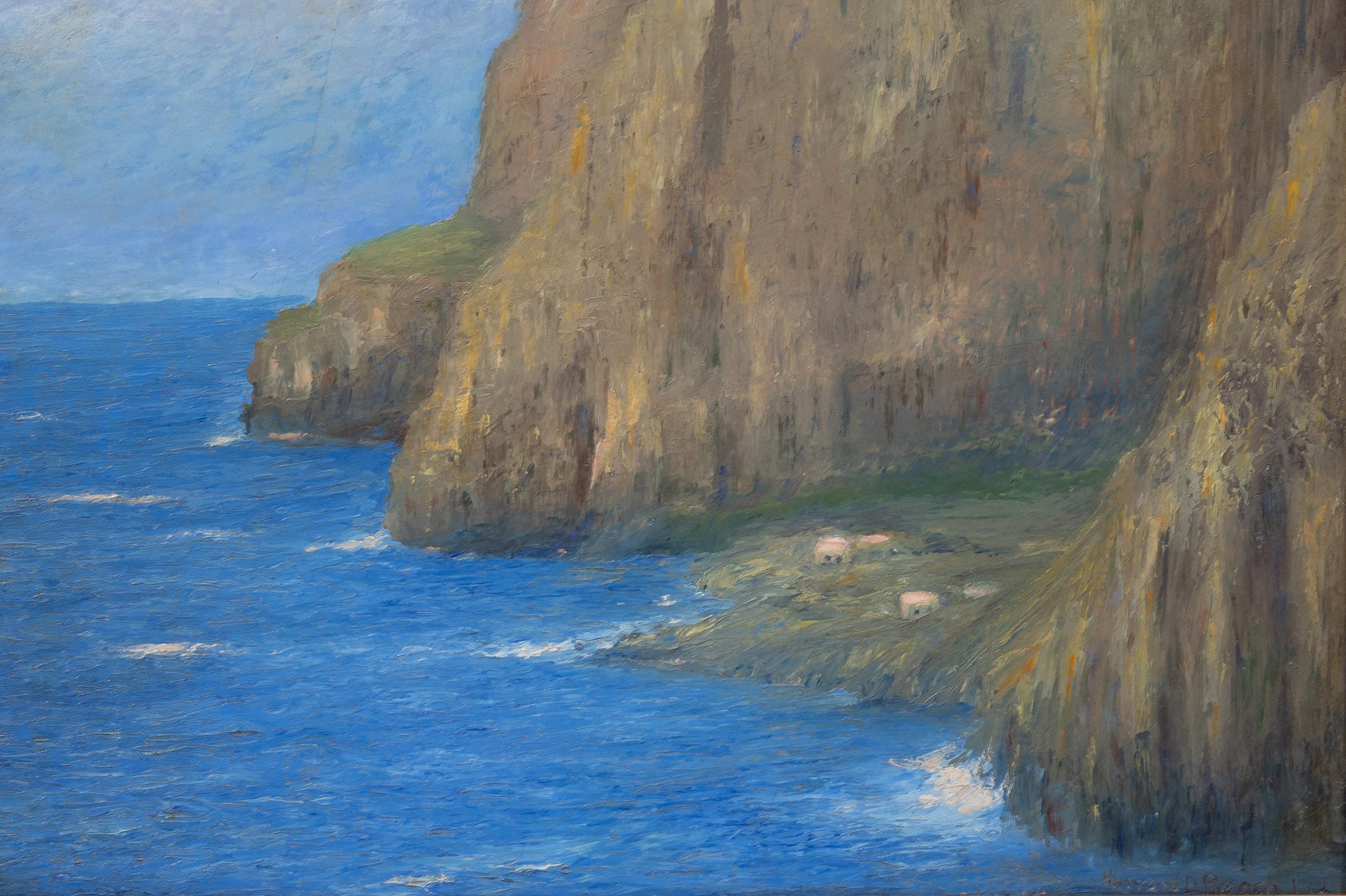 Antique American Impressionist Coastal Seascape Signed Framed Oil Painting For Sale 3