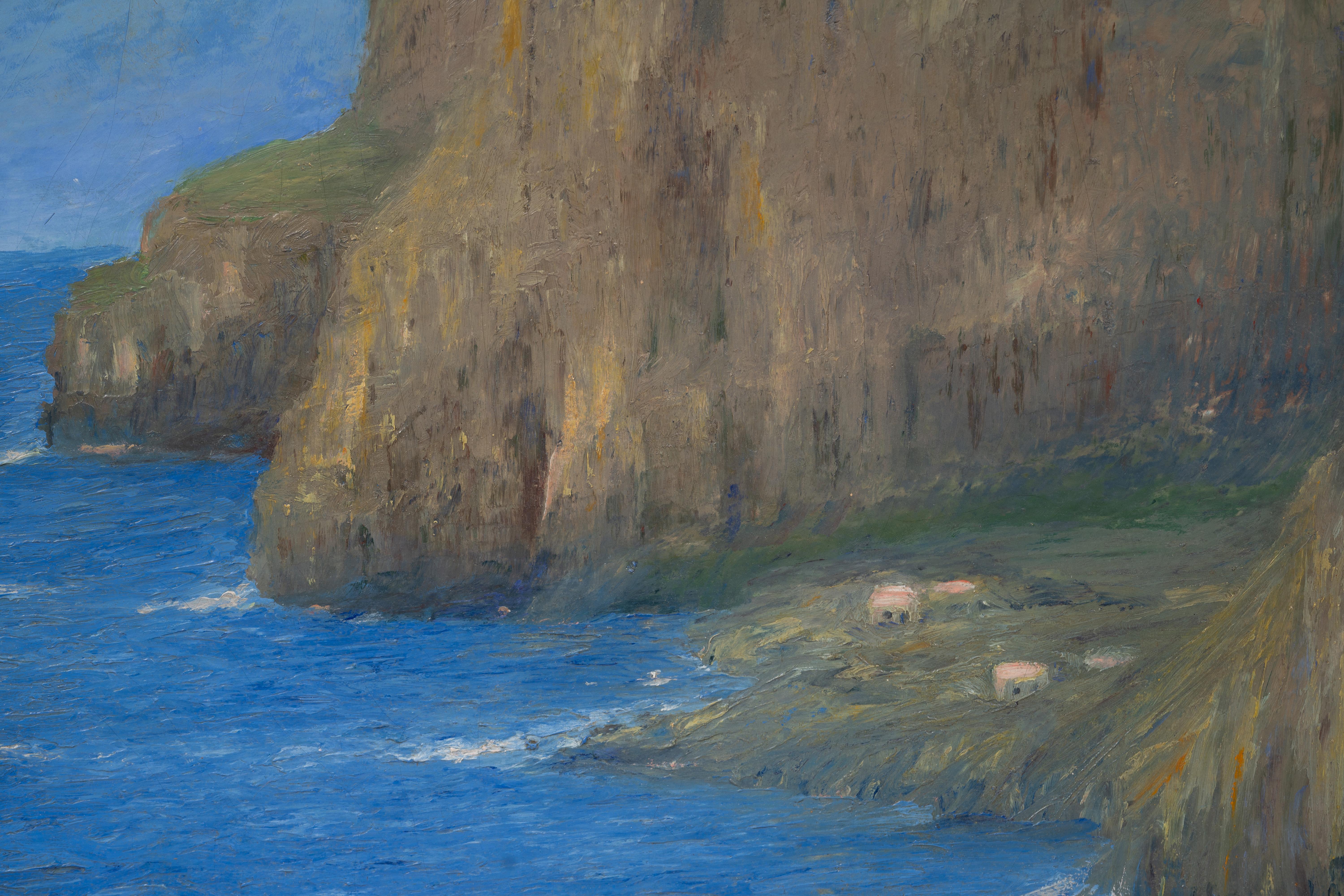 Antique American Impressionist Coastal Seascape Signed Framed Oil Painting For Sale 4
