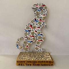 Scultura di dinosauro di arte popolare dipinta di Howard Finster