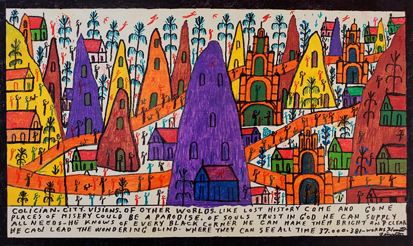 Great Price offer only for a short time. Contemporary, Outsider Art / Art Brut
Signed lower right: Howard Finister with Finister's thoughts in the script at the bottom of the work and on verso. 
Provenance: 2005 November Fine Art Signature Auction