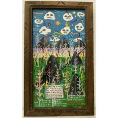 Howard Finster "Heavens of Olika" Folk Art Painting 1996