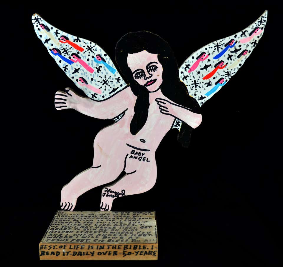 Howard Finster "Angel Baby" Wooden Cut-Out Sculpture, 1991
