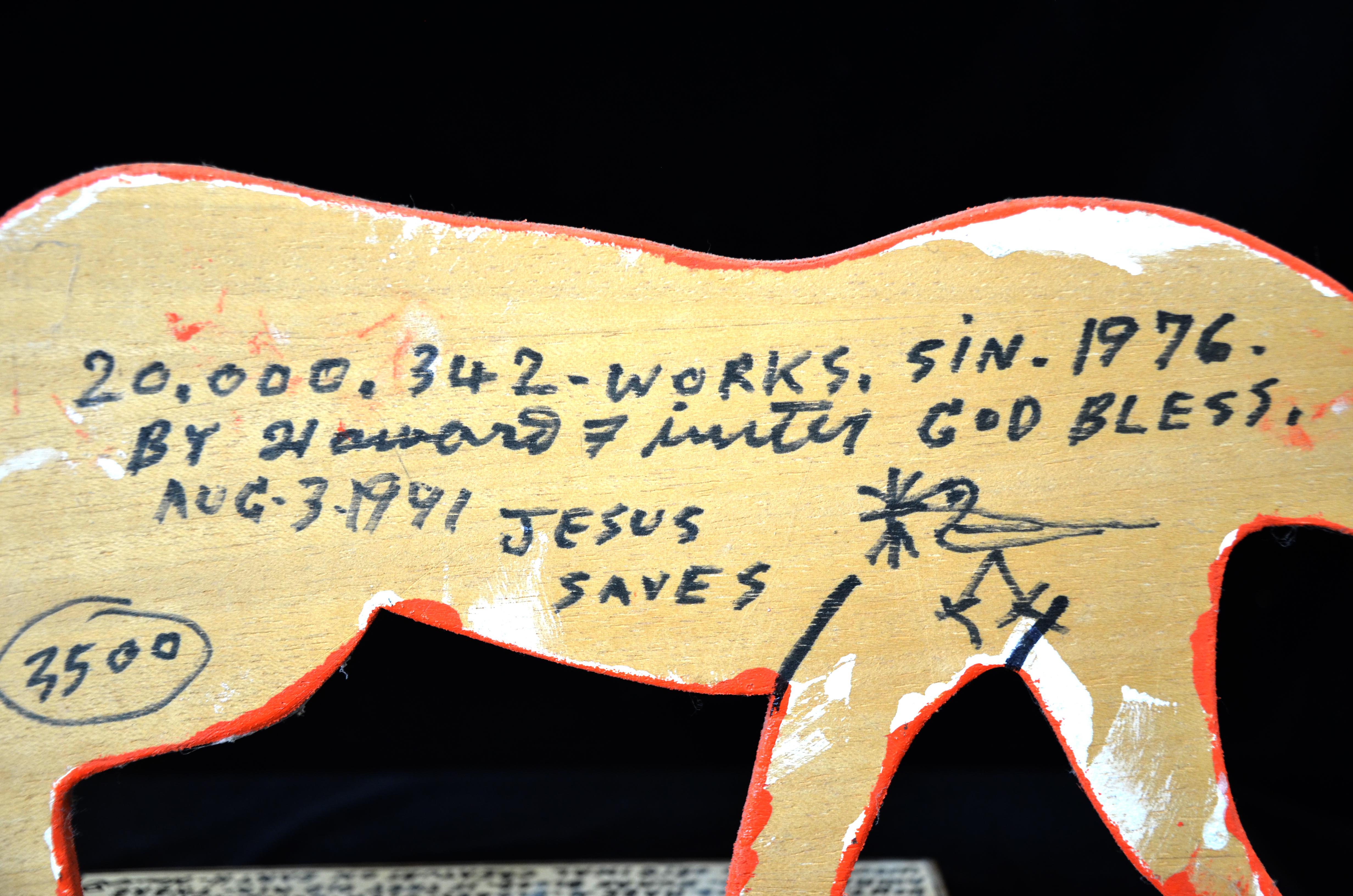Howard Finster Signed “Cheetah” Wood Cut-Out Sculpture, 1991 For Sale 3