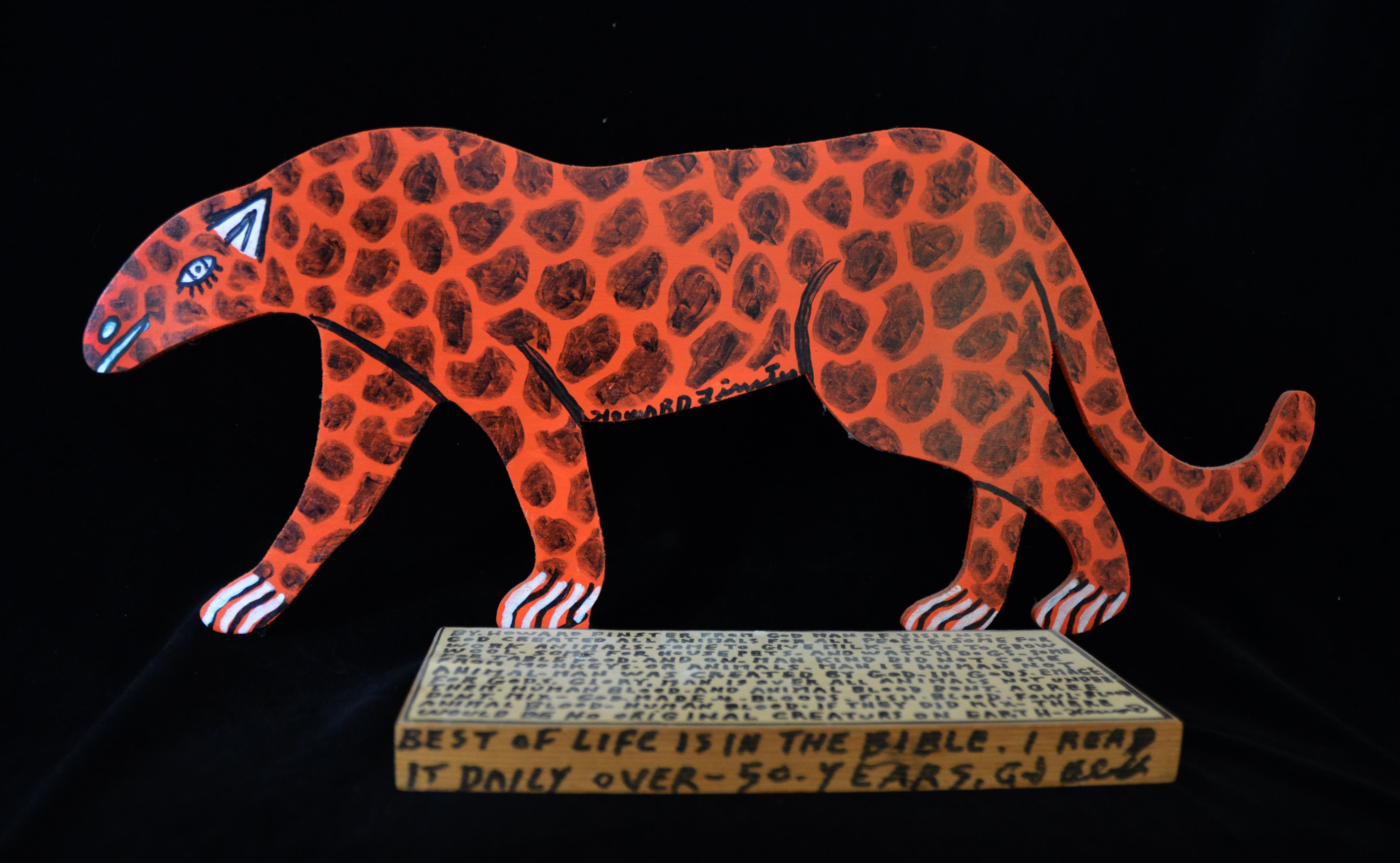 Howard Finster Signed “Cheetah” Wood Cut-Out Sculpture, 1991
