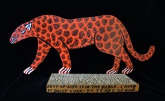 Scultura in legno ritagliato firmata da Howard Finster "Ghepardo", 1991
