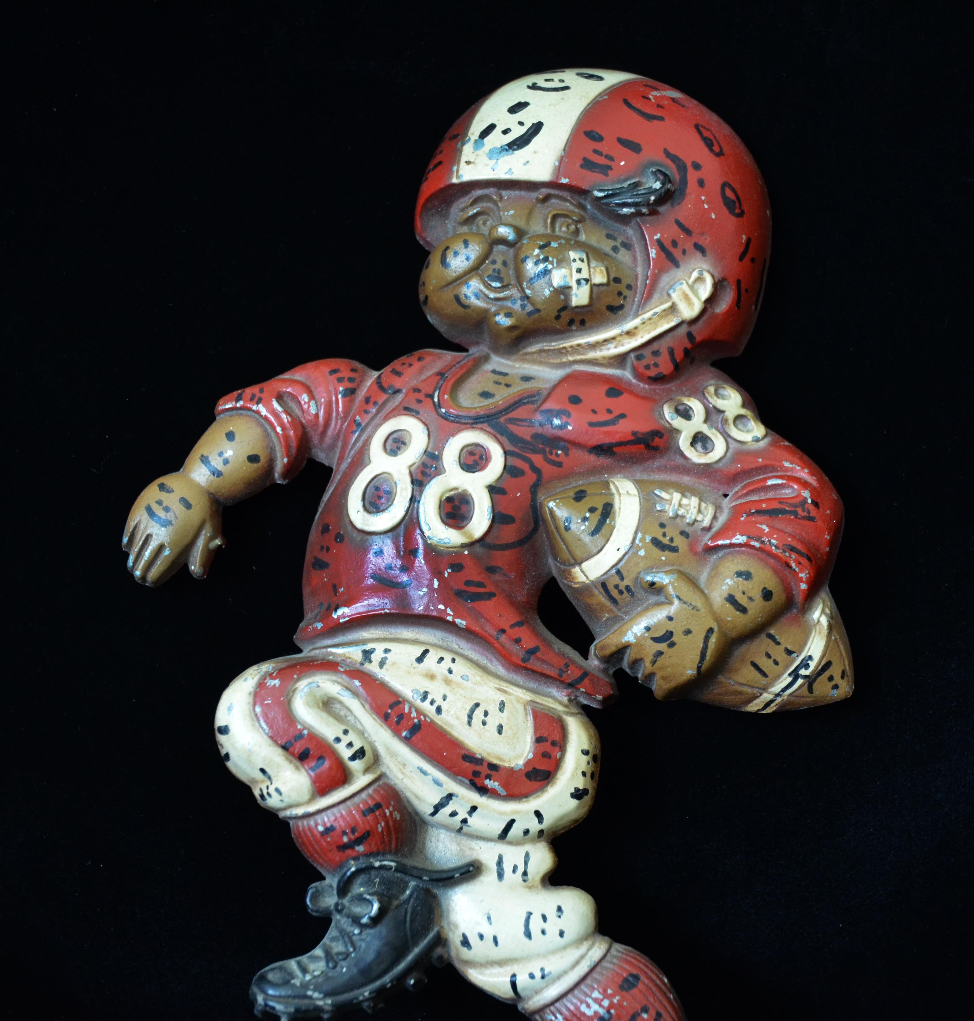 Howard Finster Signed “UGA Football Player” Metal Wall Hanging, 1992 For Sale 1