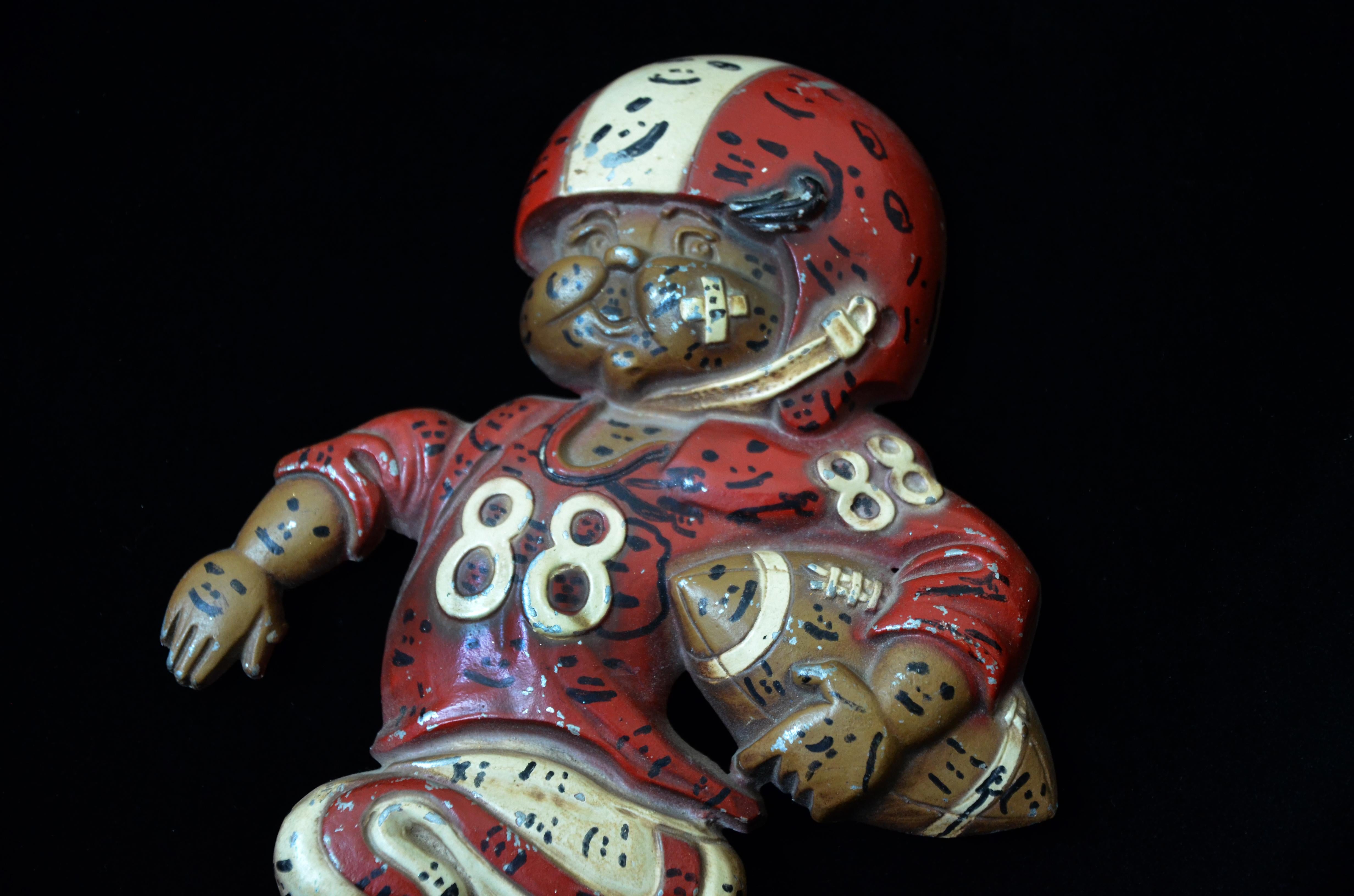 Howard Finster Signed “UGA Football Player” Metal Wall Hanging, 1992 For Sale 3