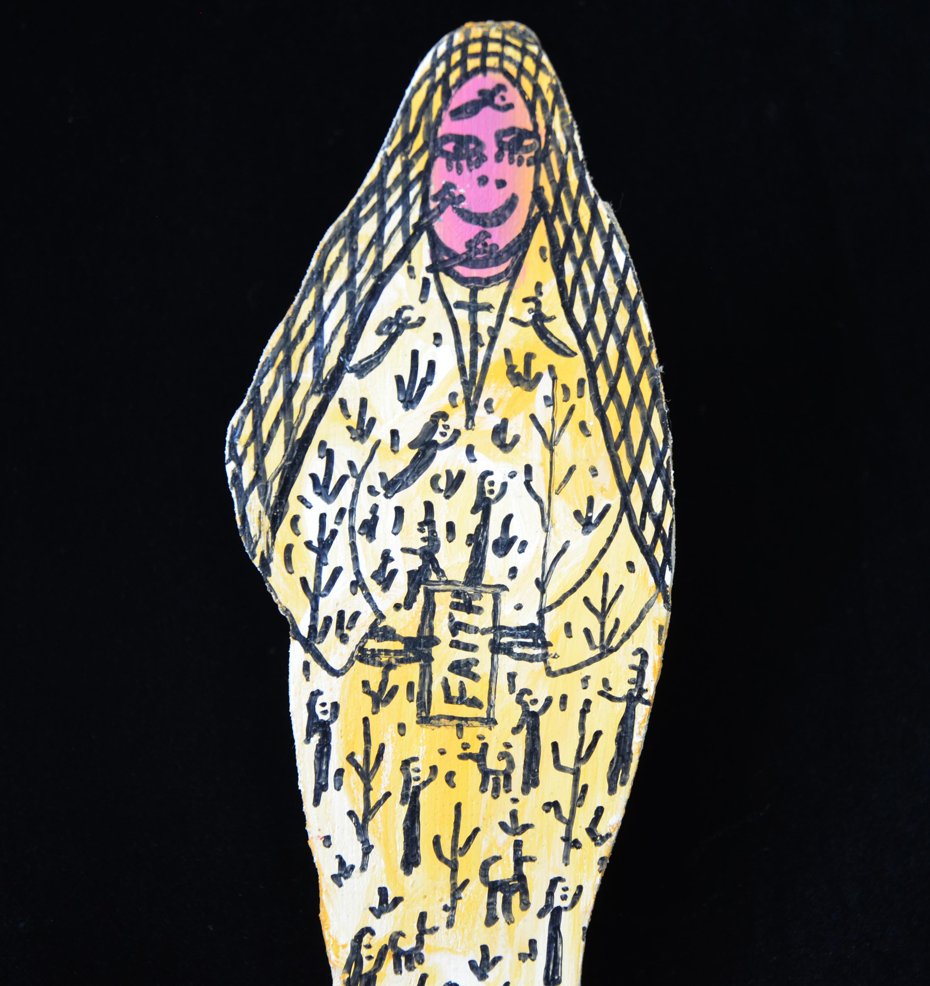 Howard Finster Signierte Religiöse Holzskulptur zum Ausschneiden, Glaube 1991 im Angebot 1