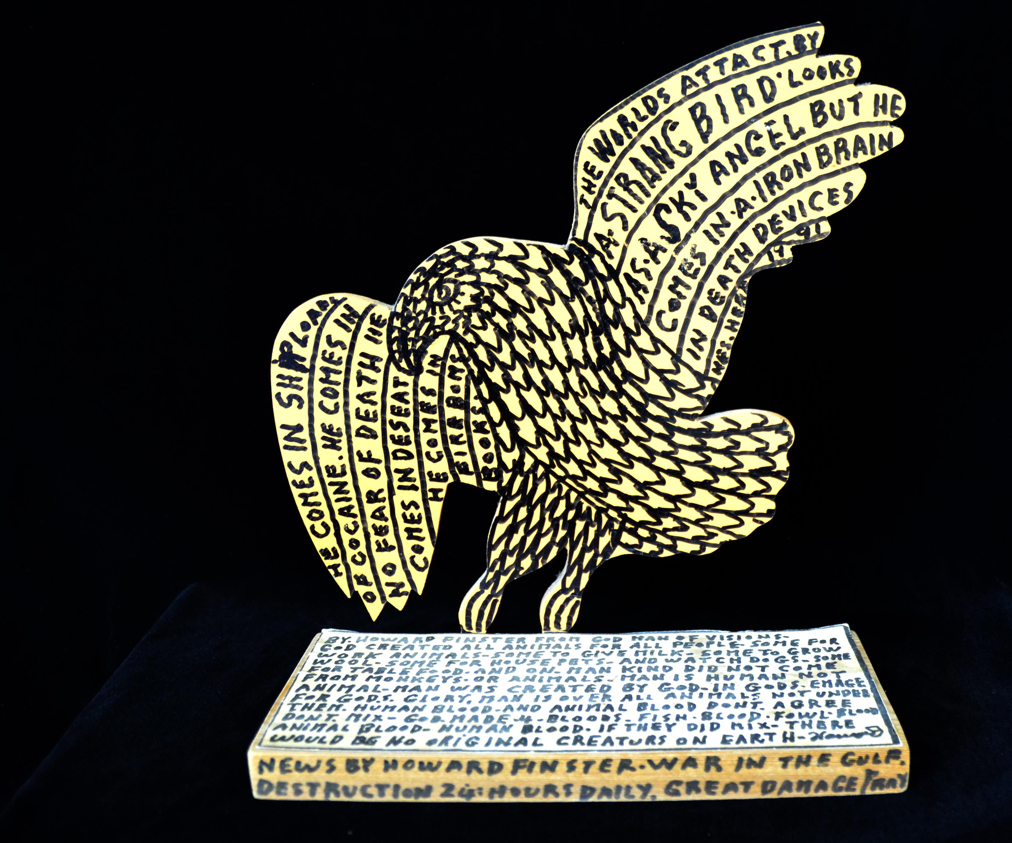 Howard Finster Wooden Eagle Cut Out Statue With Religious Writing