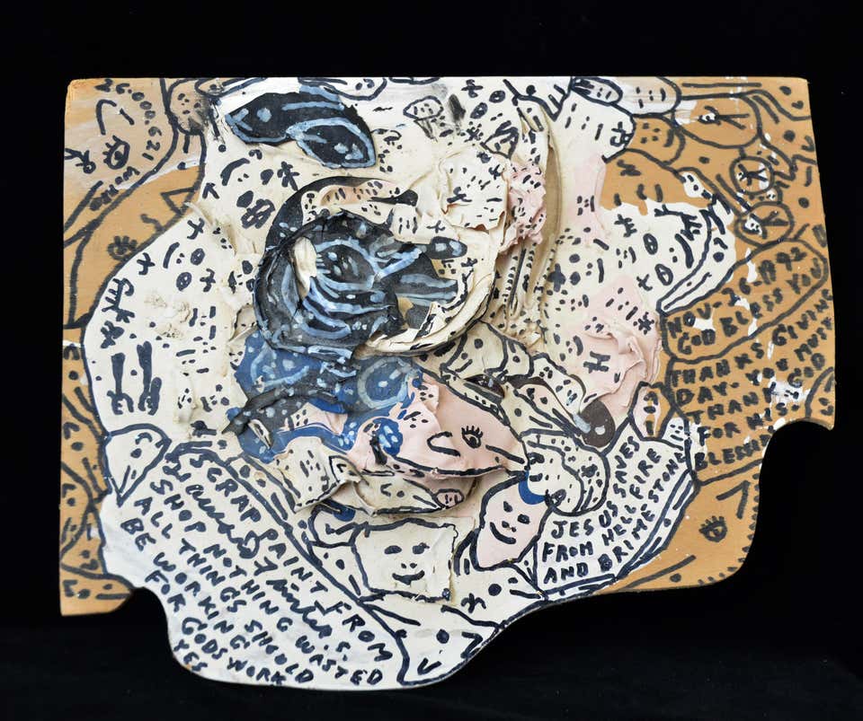 Rev. Howard Finster Wall-Mounted Painted Wood Cut-Out, 1992