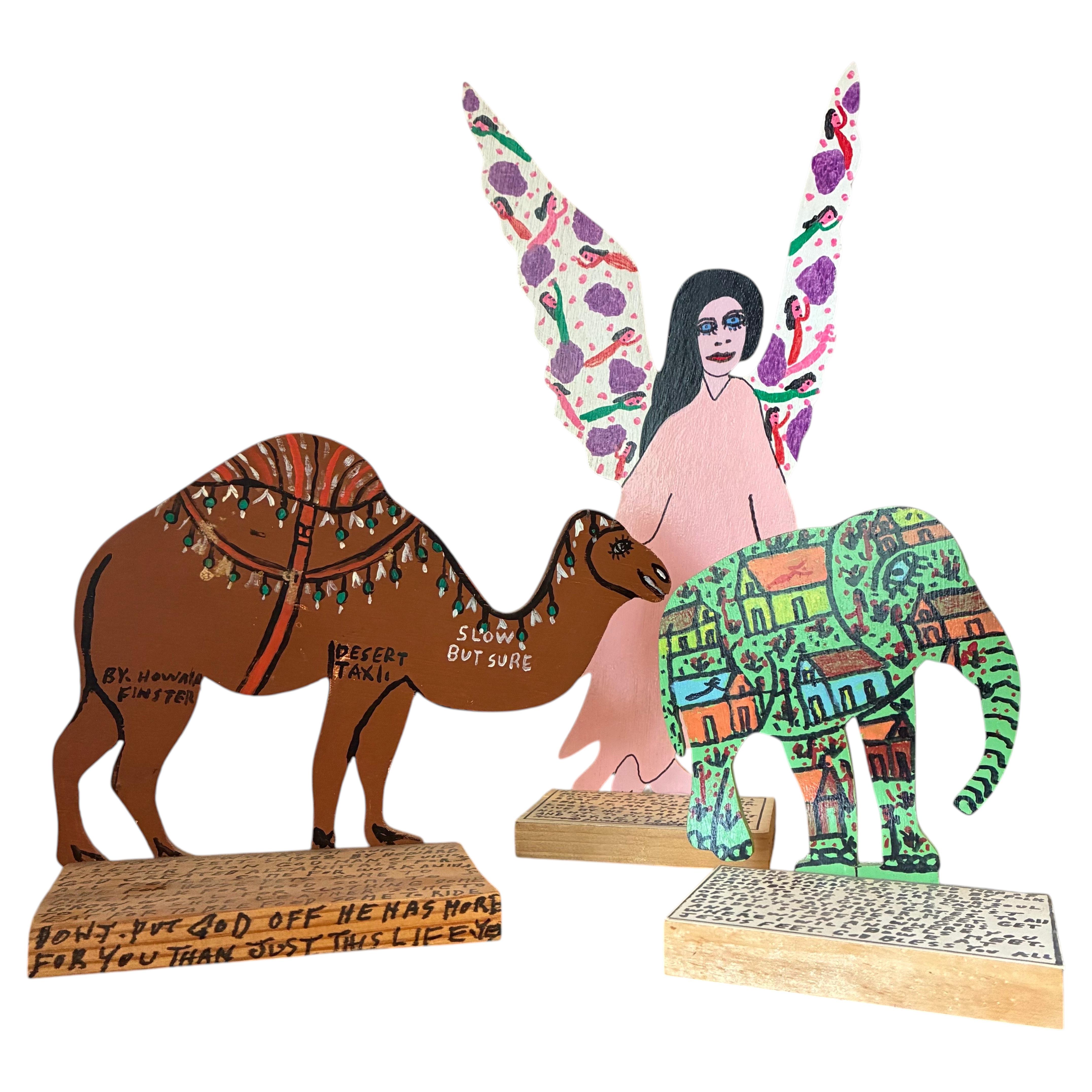 Howard Finster Wood Paintings Set of Three, Folk Art, 1997, USA