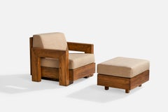 Howard Furniture, Lounge Chair with Ottoman, Oak, Fabric, USA, 1950s