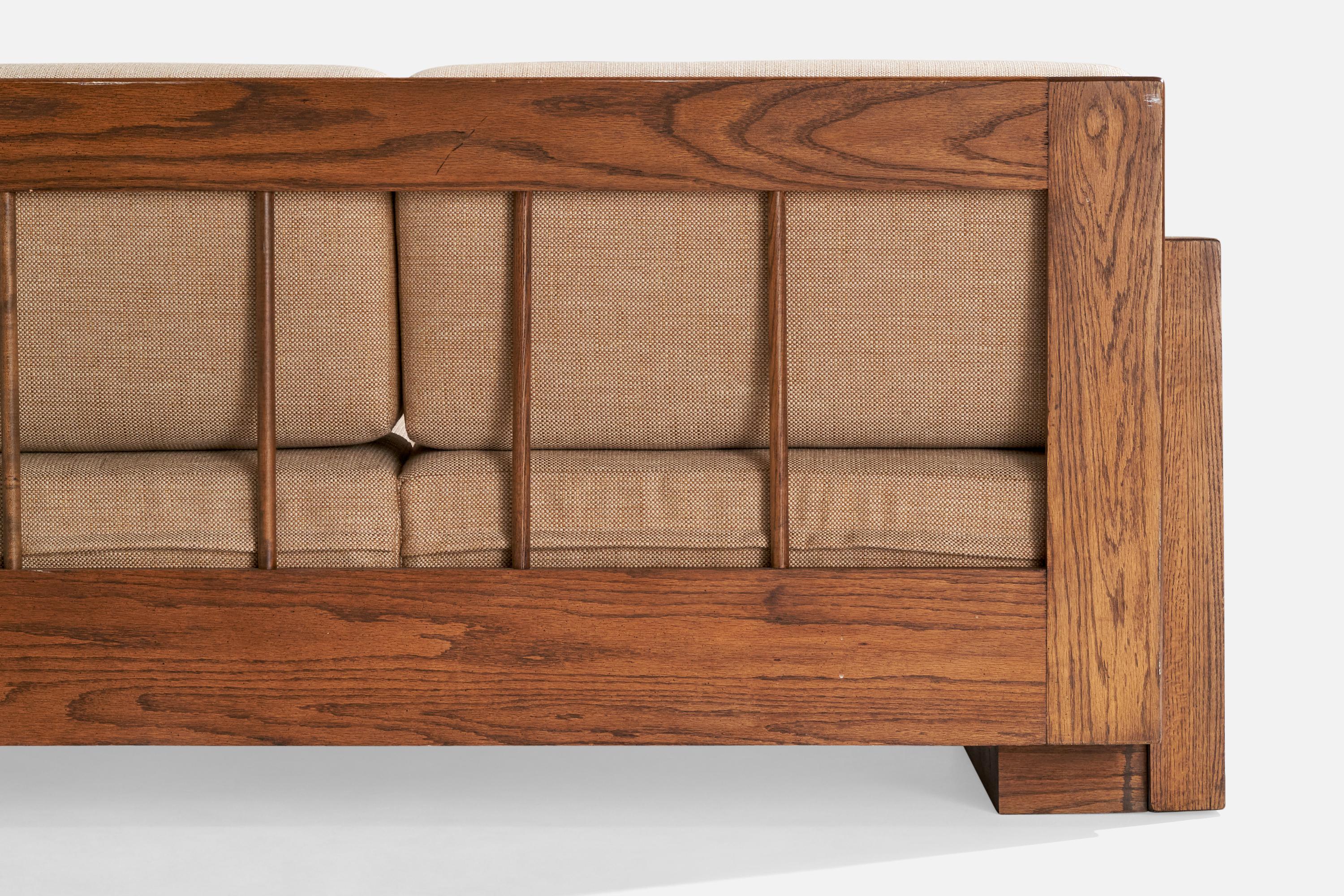 Howard Furniture, Sofá, Roble, Tela, EE.UU., Década de 1950 en venta 6