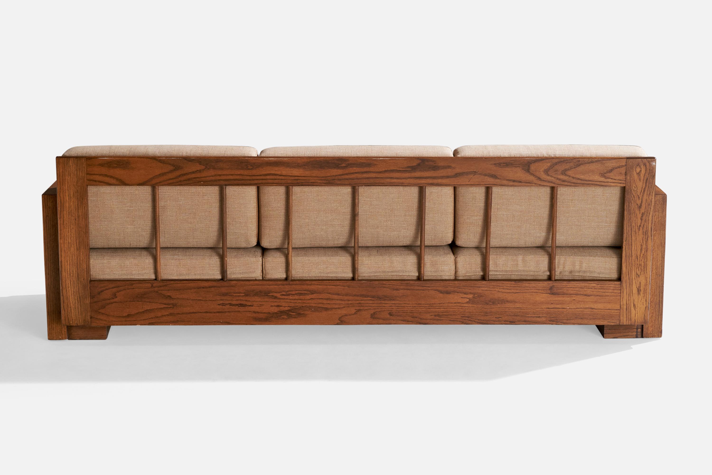 Howard Furniture, Sofá, Roble, Tela, EE.UU., Década de 1950 mediados del siglo XX en venta