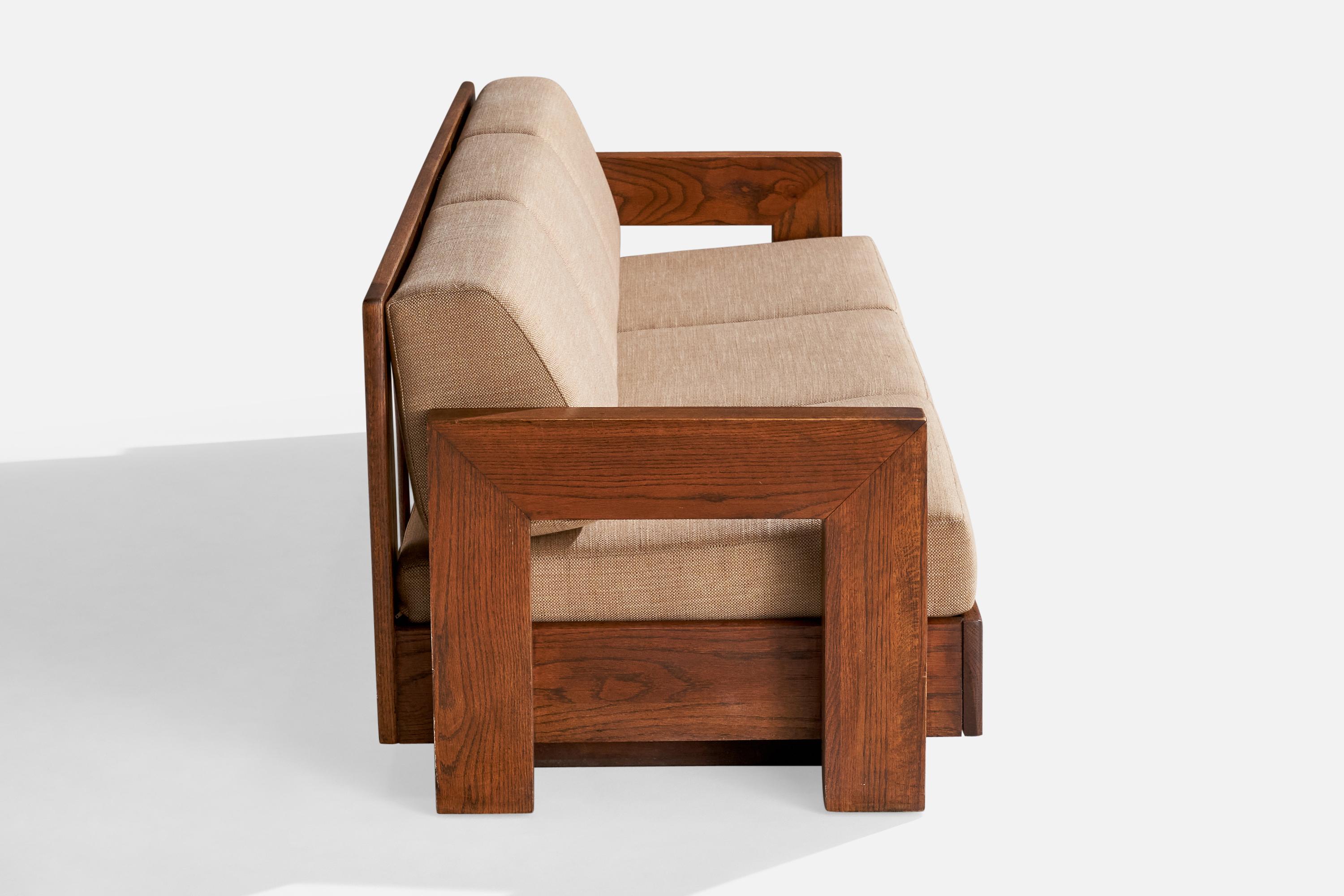 Howard Furniture, Sofá, Roble, Tela, EE.UU., Década de 1950 en venta 1