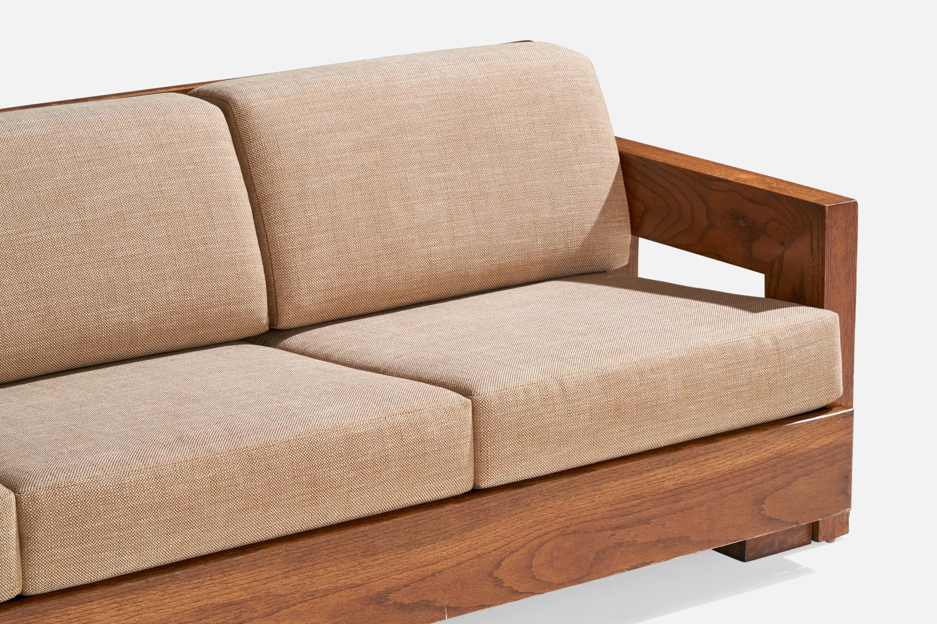 Howard Furniture, Sofá, Roble, Tela, EE.UU., Década de 1950 en venta 2