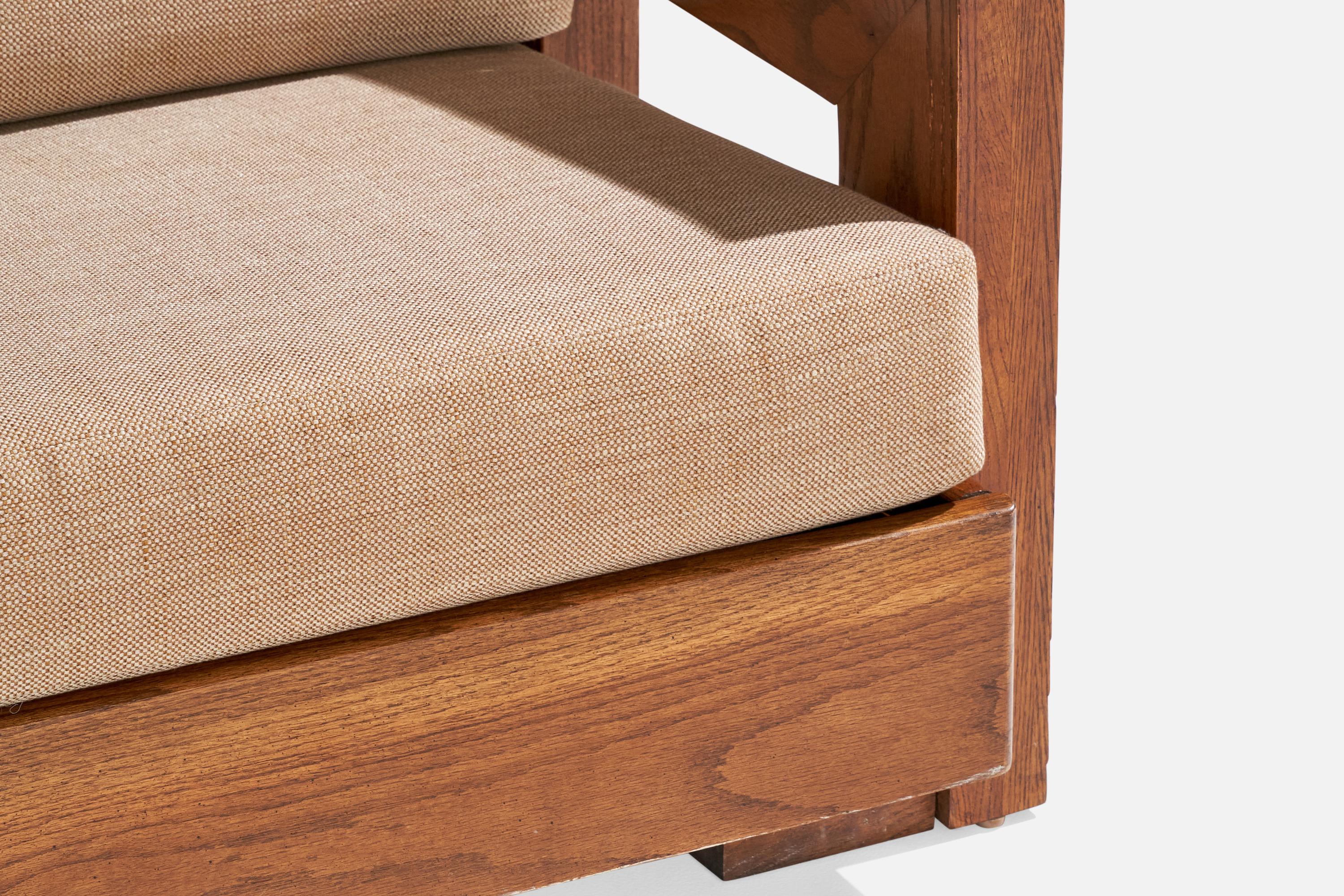 Howard Furniture, Sofá, Roble, Tela, EE.UU., Década de 1950 en venta 5