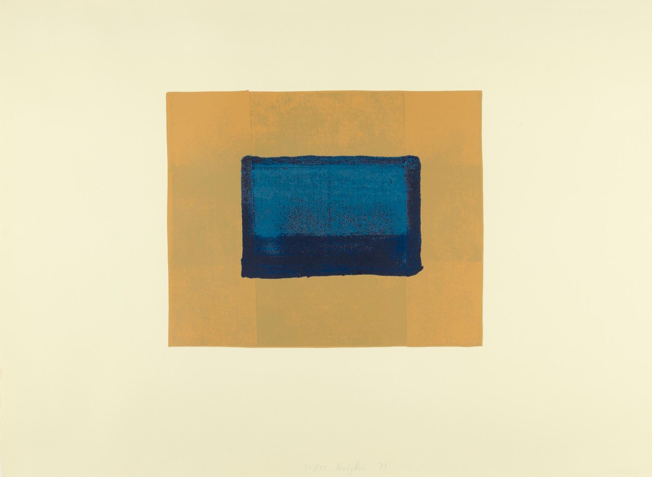 Howard Hodgkin 1932-2017
A, aus Indische Ansichten (Heenk 11), 1971
Siebdruck
57.6 x 77.4 cm
22 5/8 x 30 1/2 Zoll
signiert, datiert und nummeriert mit Bleistift

Hodgkin wurde in London geboren und wuchs in Hammersmith Terrace auf. Während des