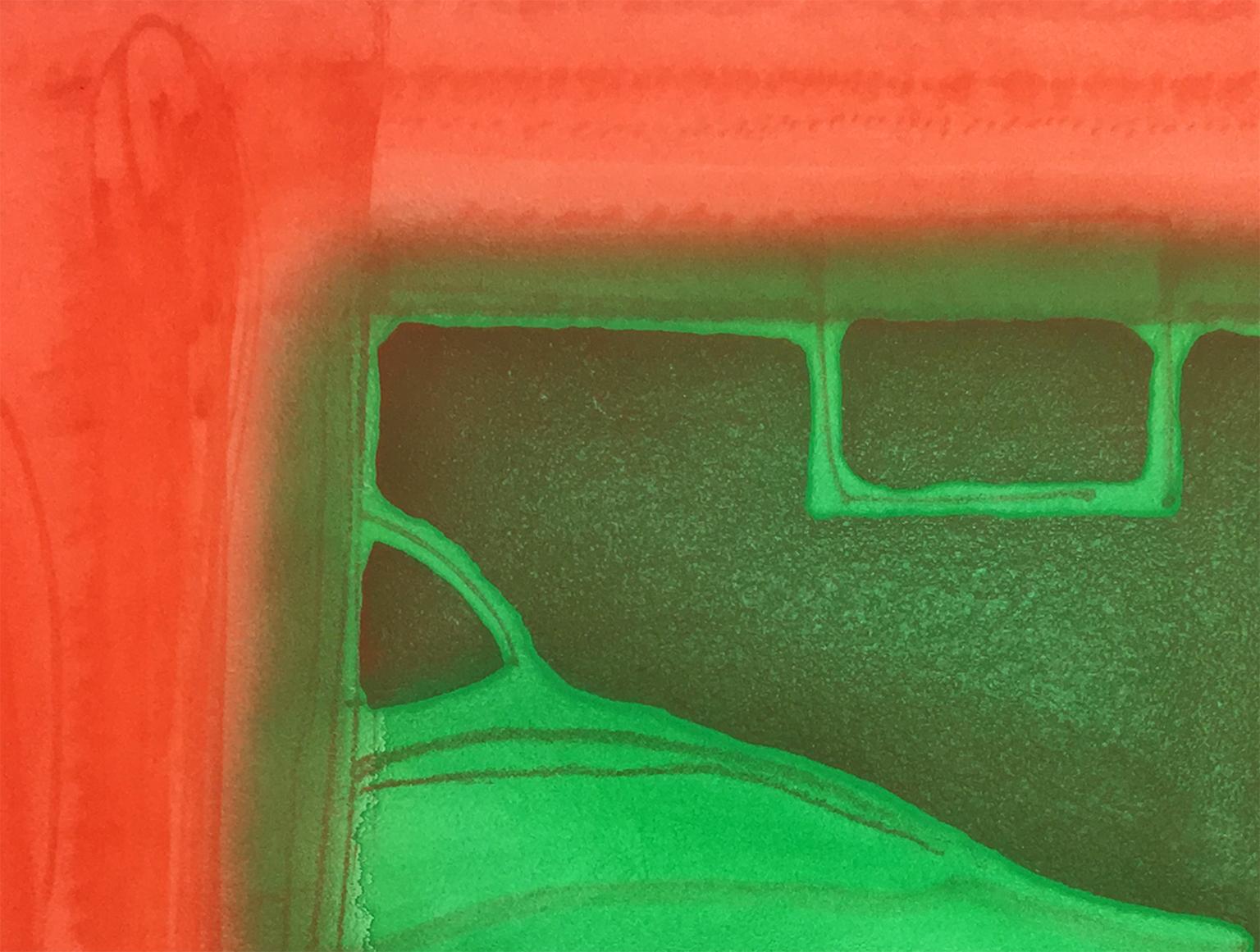 A Furnished Room Howard Hodgkin, colorful abstract red green interior scene For Sale 2