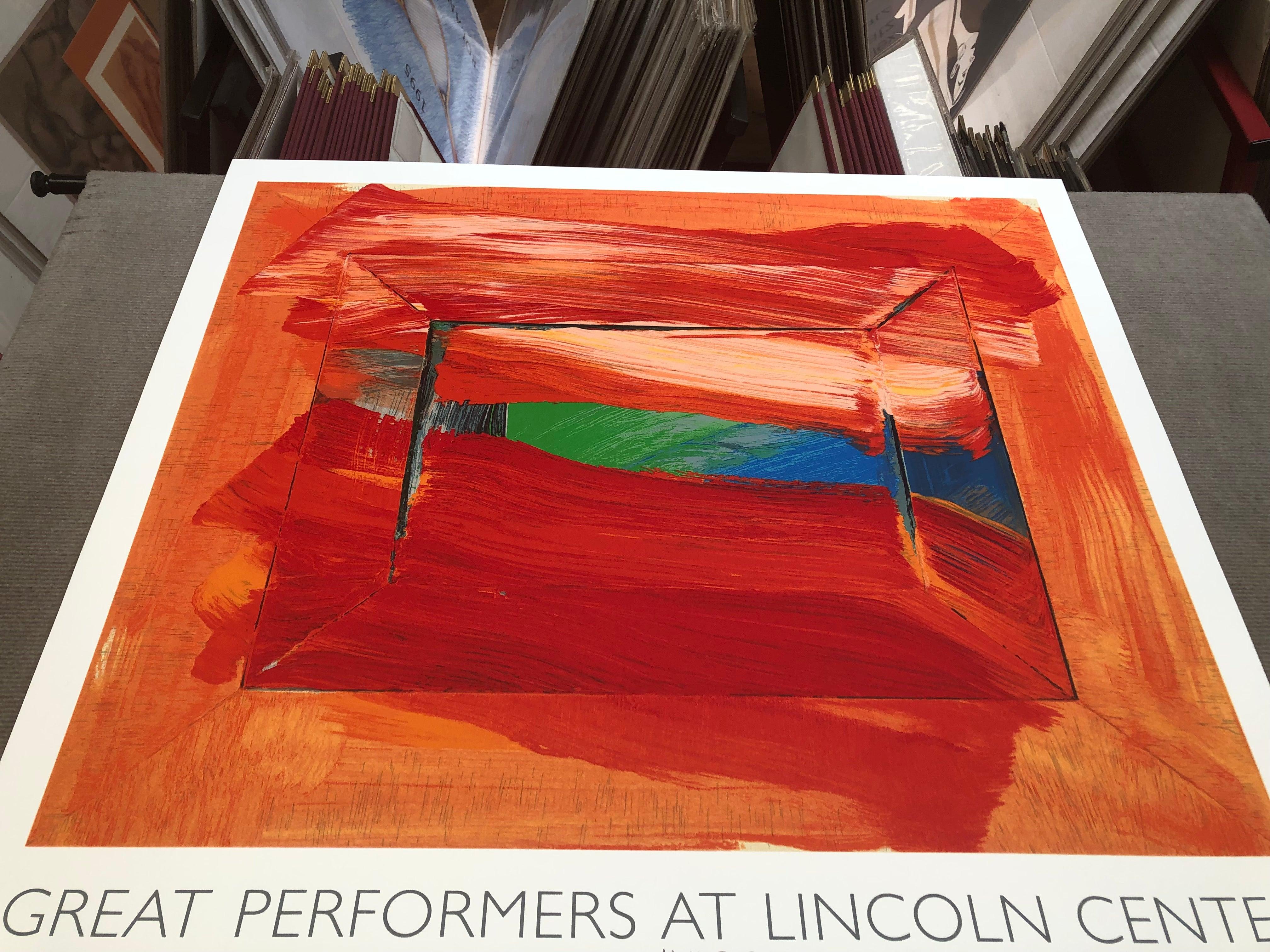 This rare and striking serigraph poster was created by renowned British artist Howard Hodgkin for the Lincoln Center for the Performing Arts in 2002. Published in an exclusive edition of just 50, each piece is hand-initialed, dated, and numbered in