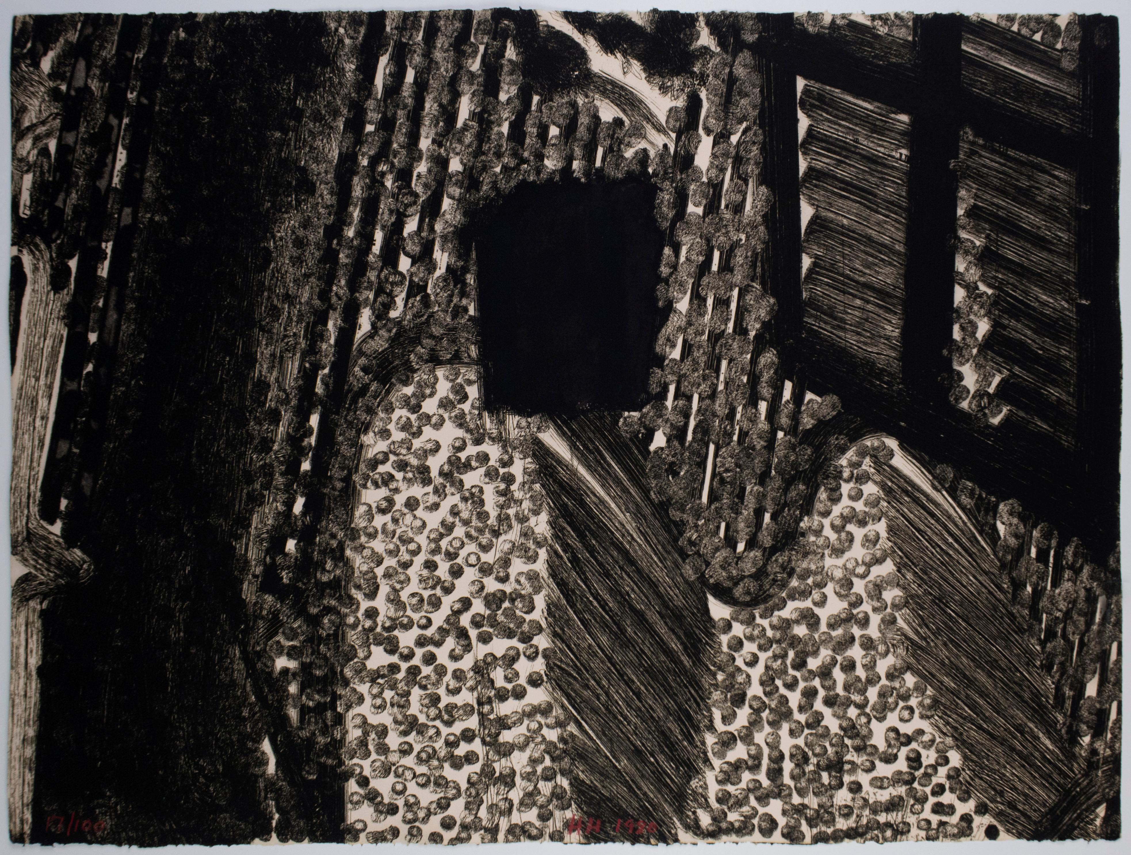 Nach Lunch Howard Hodgkin: Abstraktes Schwarz-Weiß-Gemälde, Punktelinienstruktur
