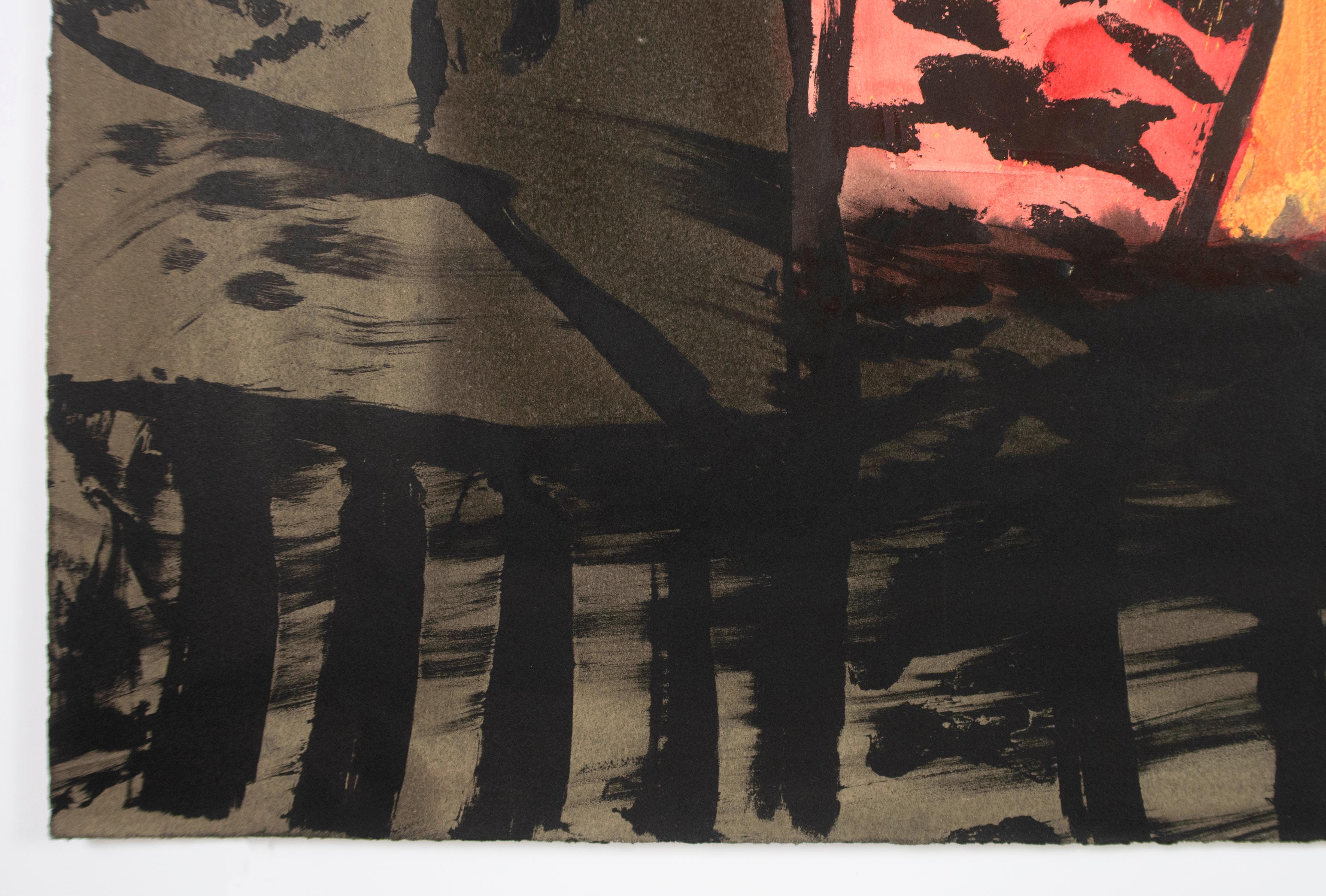 sang : Howard Hodgkin - Peint à la main - Abstrait - Rouge - Brun - Corail et noir  en vente 4