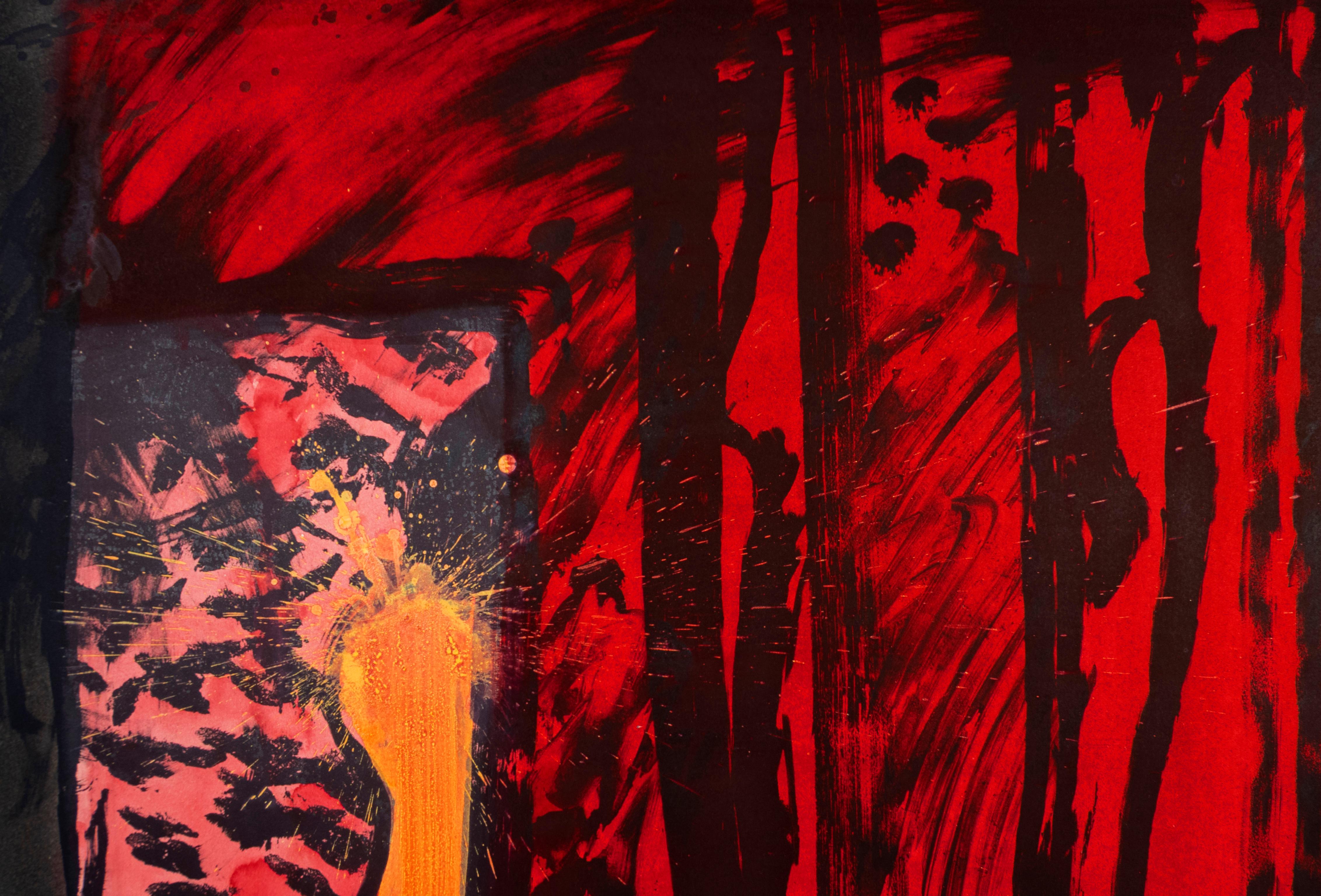 sang : Howard Hodgkin - Peint à la main - Abstrait - Rouge - Brun - Corail et noir  en vente 3