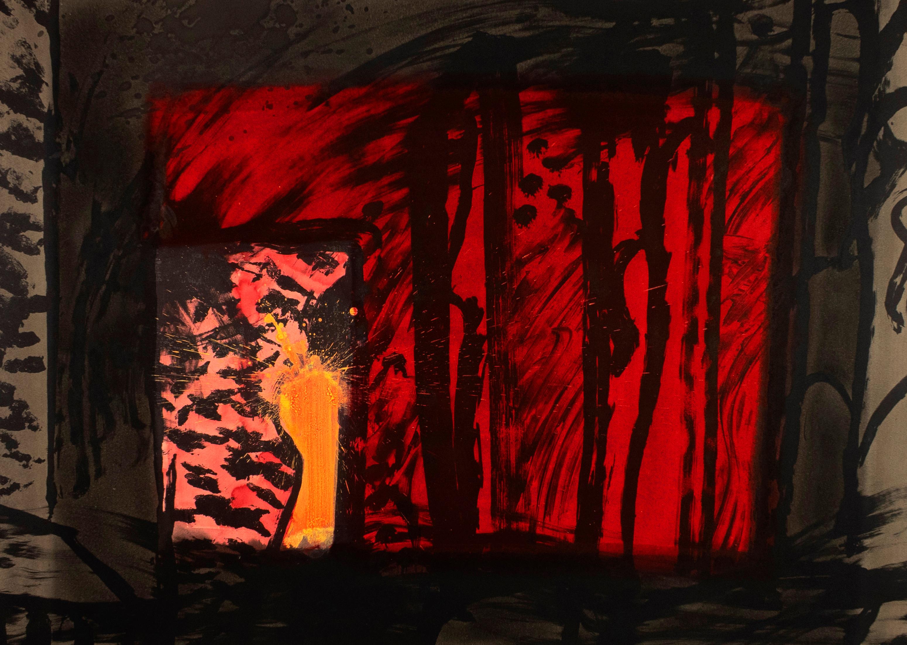 sang : Howard Hodgkin - Peint à la main - Abstrait - Rouge - Brun - Corail et noir  en vente 2