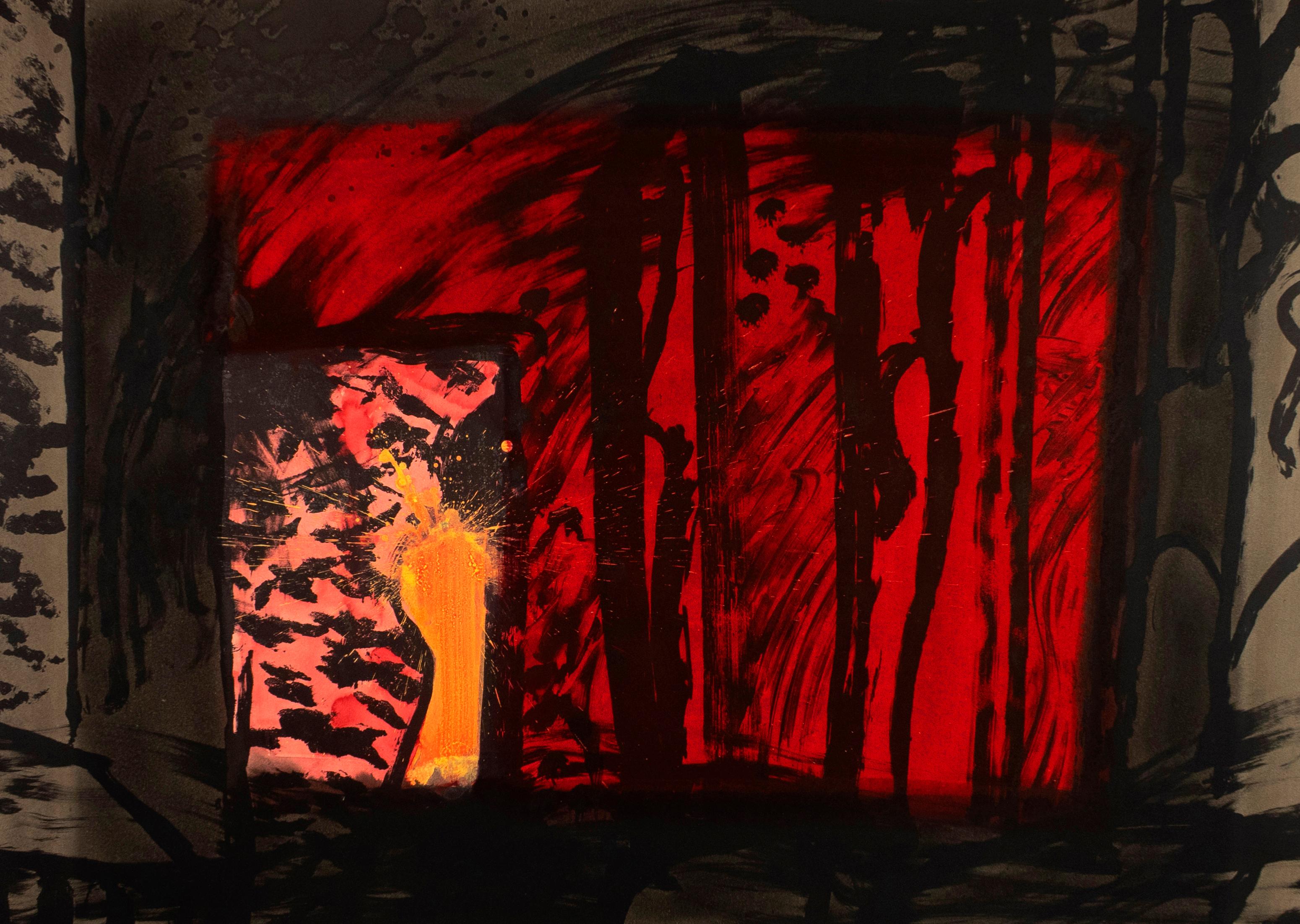 sang : Howard Hodgkin - Peint à la main - Abstrait - Rouge - Brun - Corail et noir en vente 2