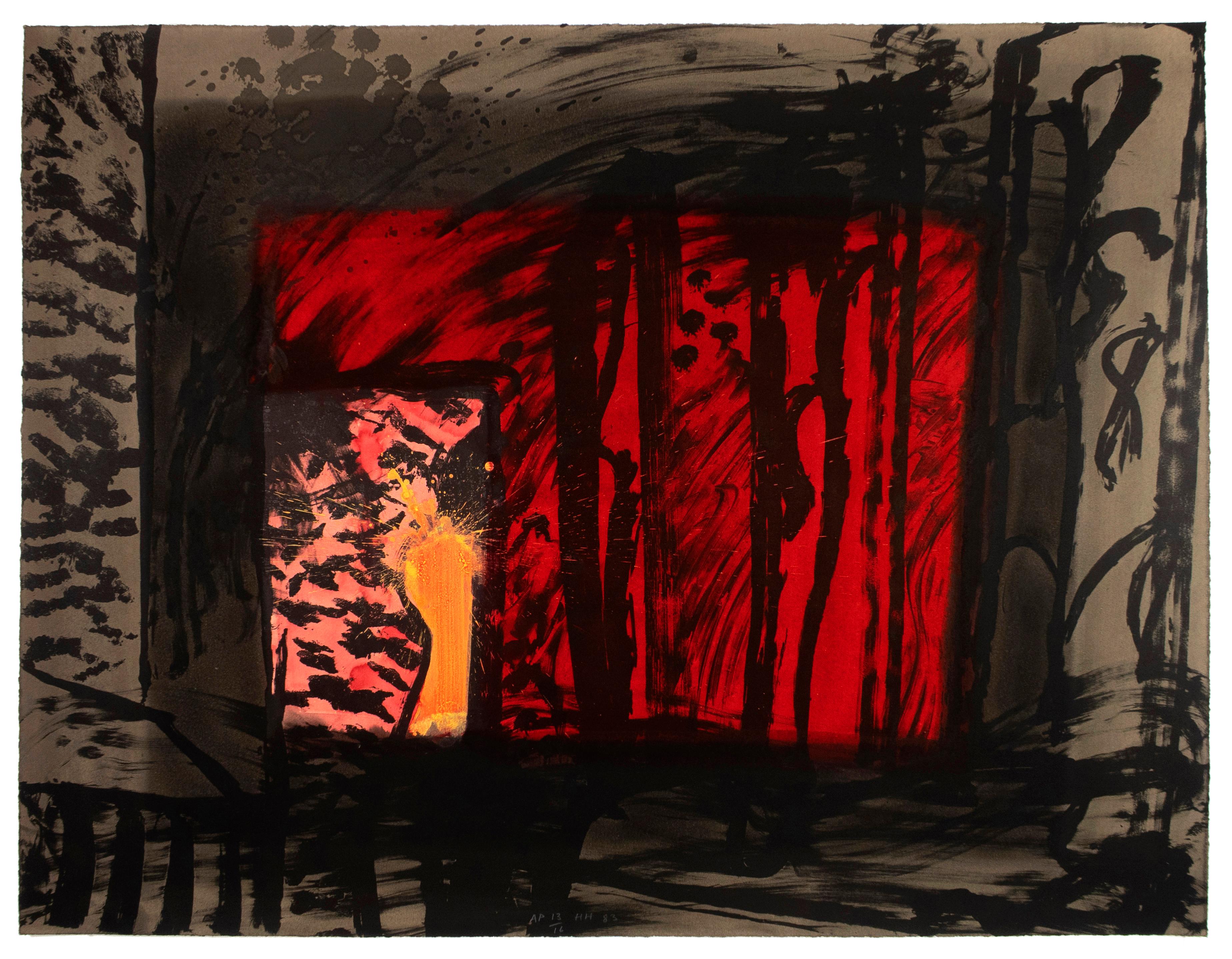 sang : Howard Hodgkin - Peint à la main - Abstrait - Rouge - Brun - Corail et noir