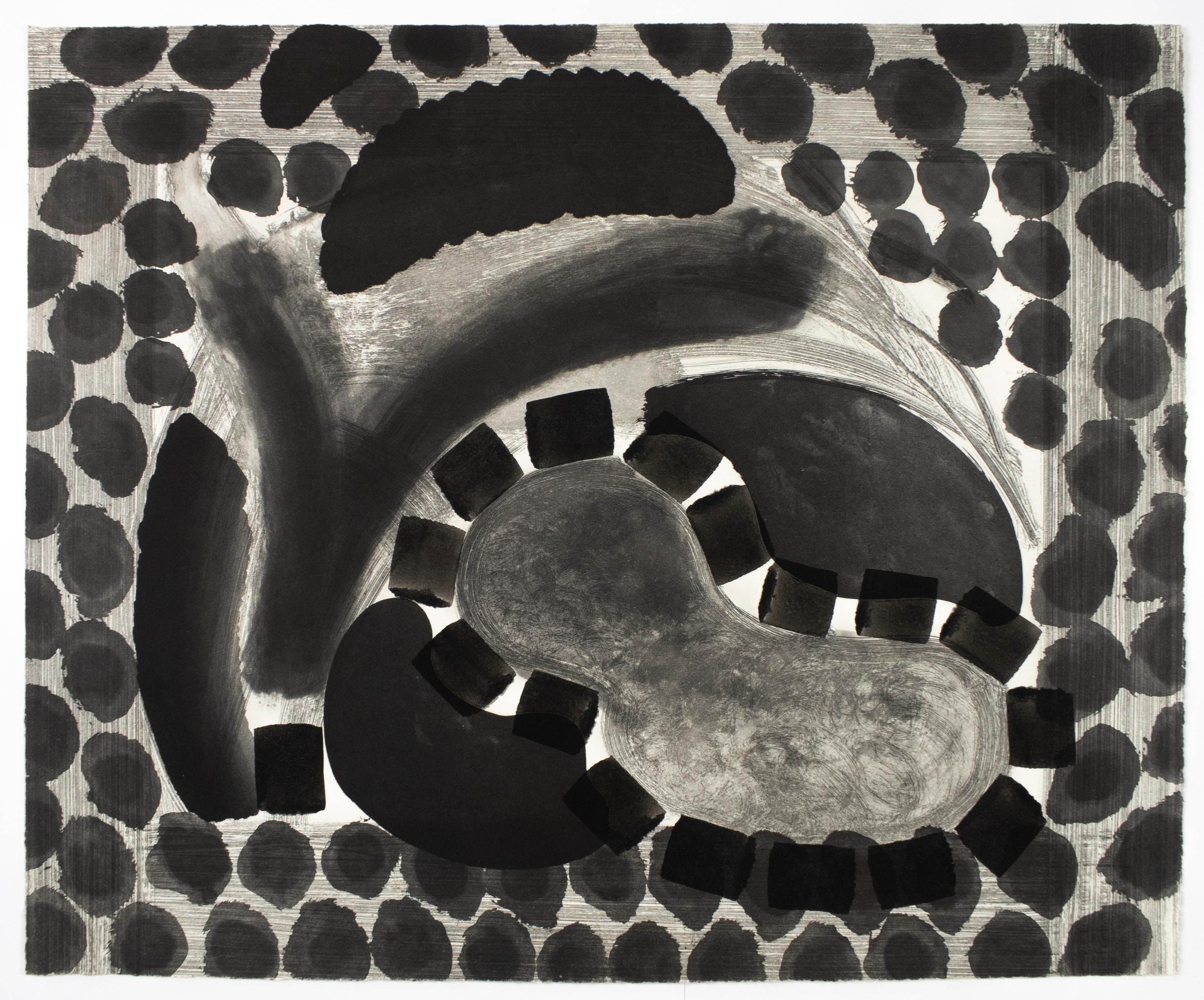 Großformatige Schwarz-Weiß-Radierung, die einen abstrahierten Pool im Haus von David Hockney in Los Angeles zeigt. Dieses handgemalte Werk von Howard Hodgkin ist ideal für minimalistische, moderne und zeitgenössische Räume. Zum Freundeskreis von